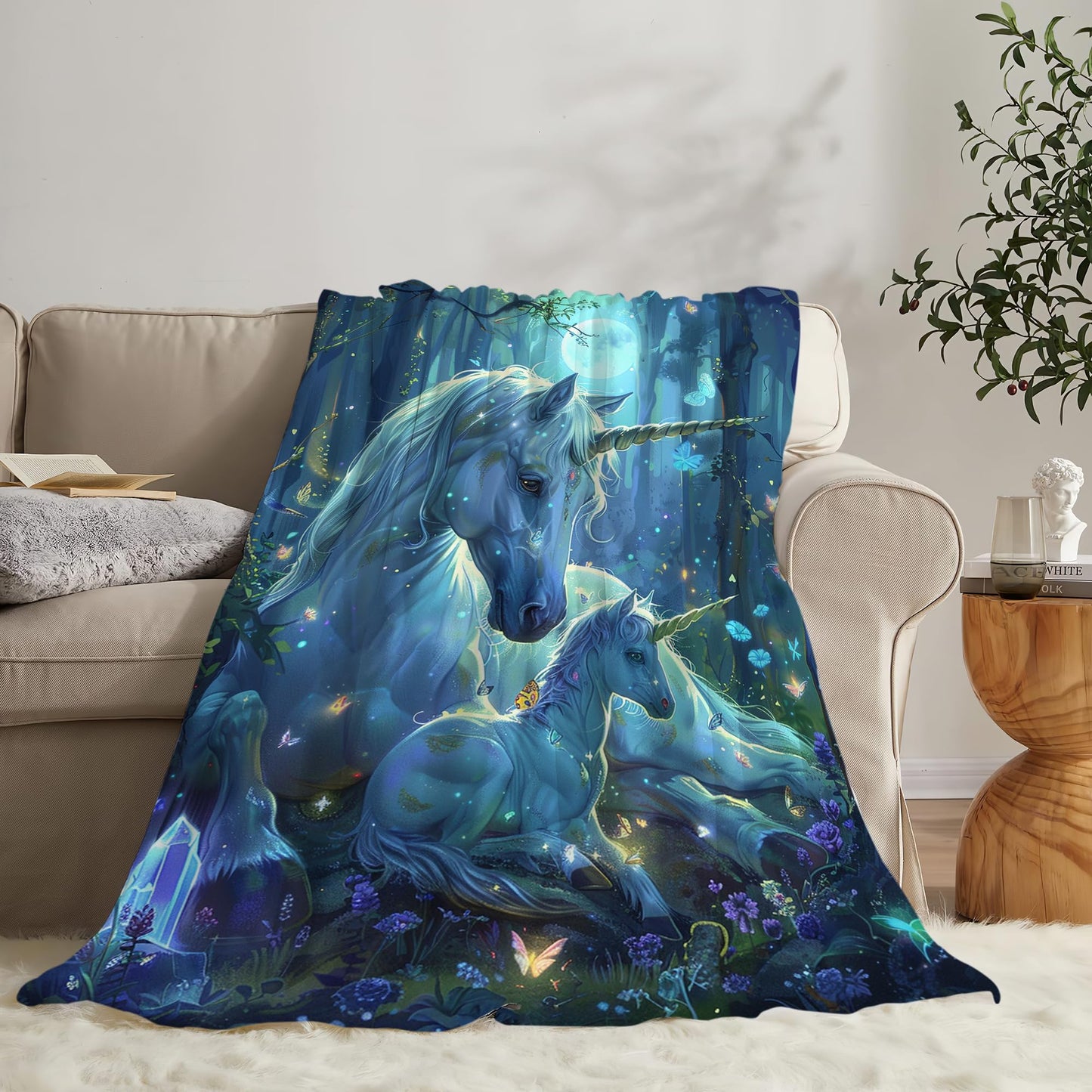 Unicorn Throw Blanket - Soft, Warm & Cozy Fleece for Couch, Sofa, Bed - 50"x40" White Horse Blanket for Girls, Women, Men, Boys
