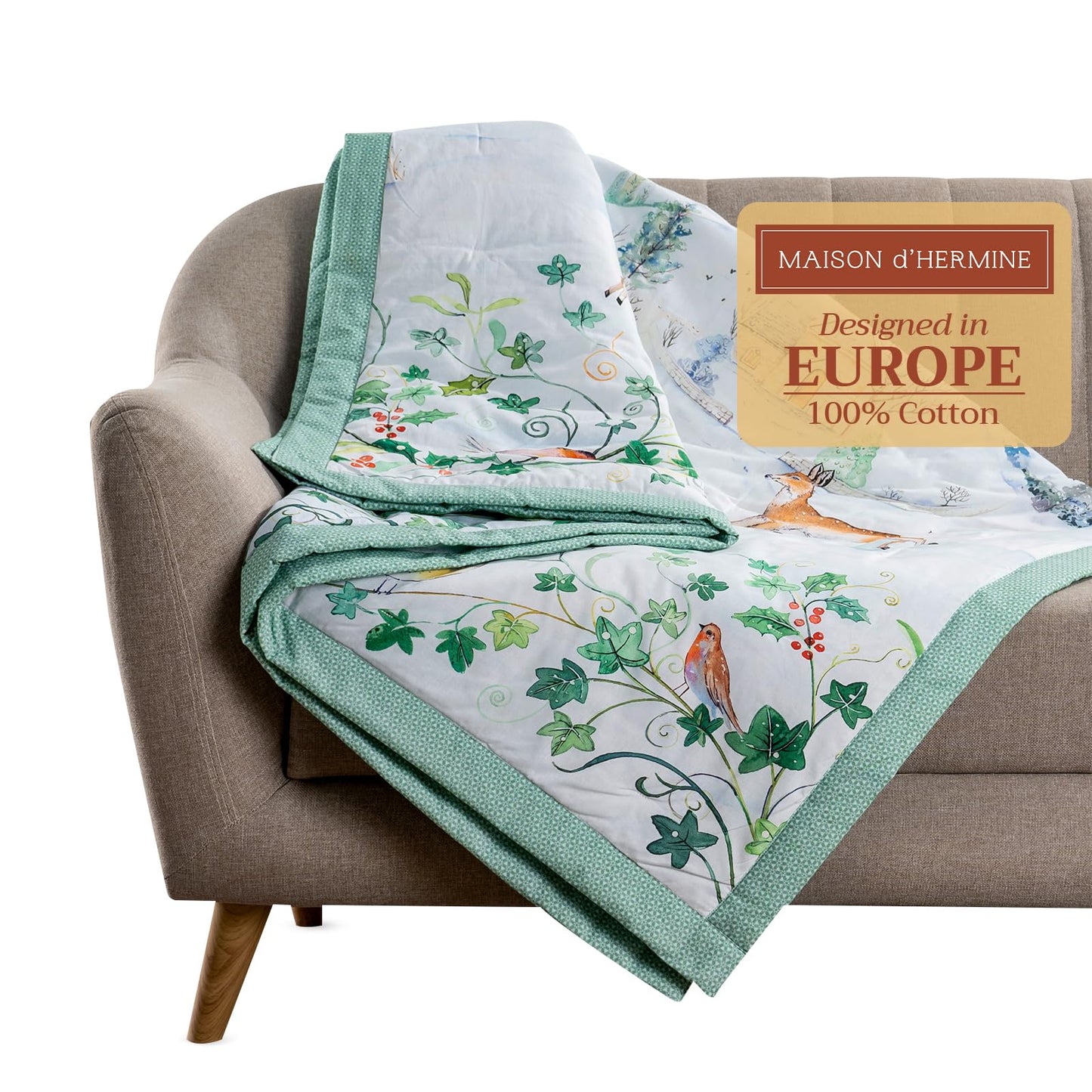 Maison d' Hermine Throw Blanket for Couch Lightweight Soft Warm Breathable Cotton Throw Blankets for Bed Girls Boys Women Men Gift Sofa Travel Living Room Spring Summer (Snowy World, 60" X 80")