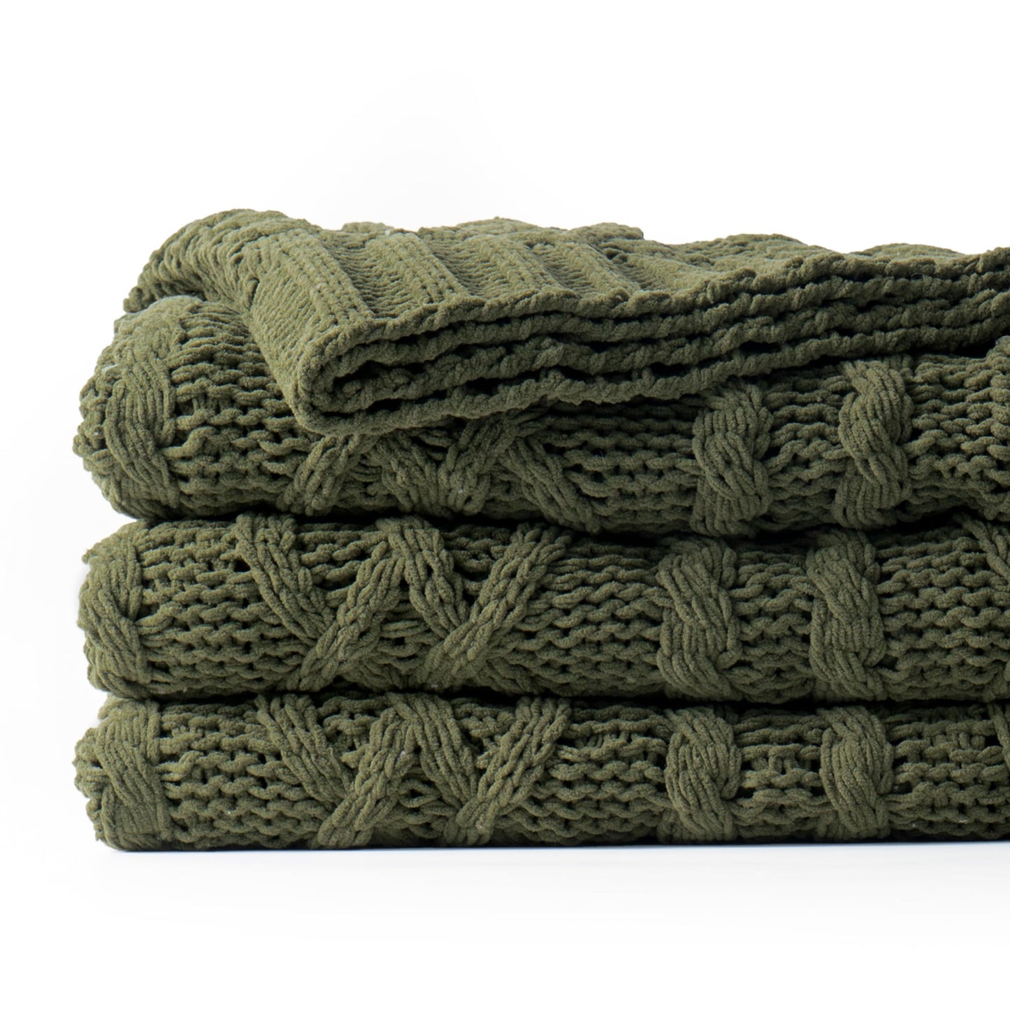 Battilo Olive Green Throw Blanket for Couch, Chunky Cable Knit Blanket, Woven Soft Cozy Chenille Throw Blanket for Bed, Sofa, Chair, Living Room, 51"x67"