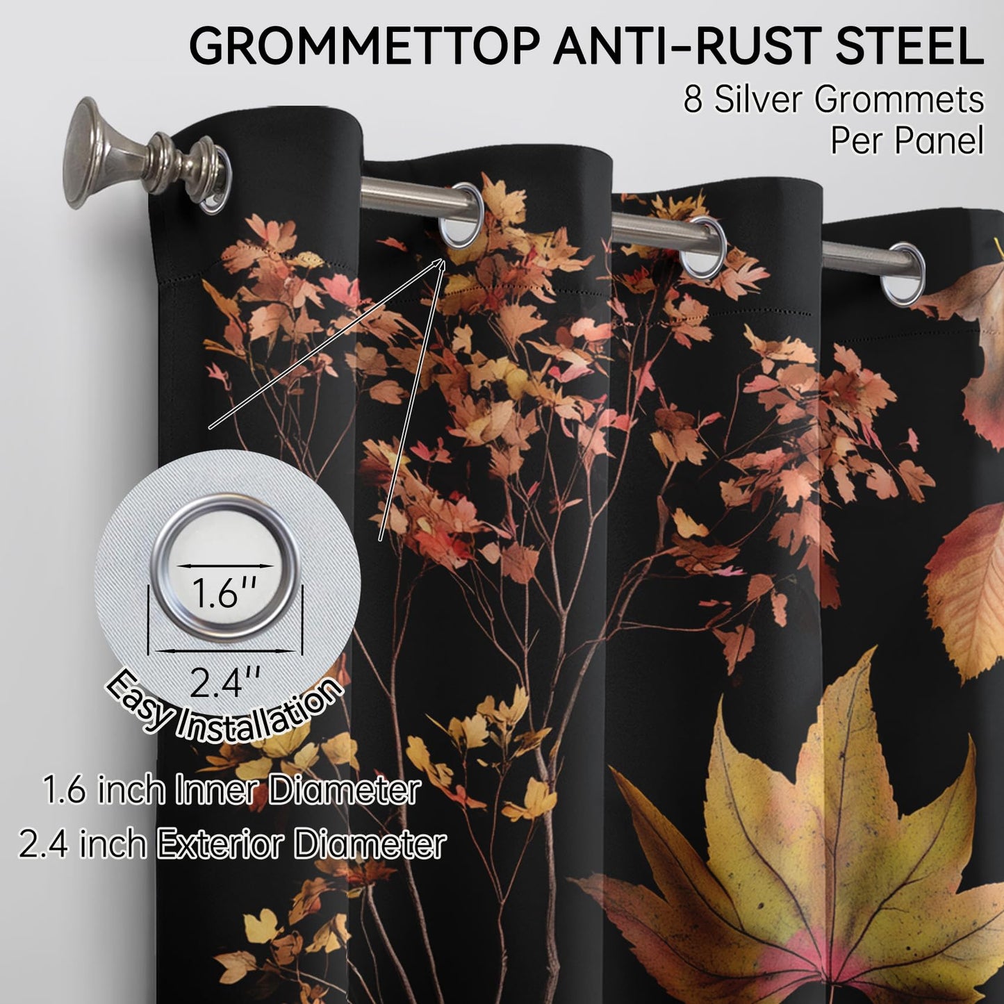 Mistwalk Fall Leaf Blackout Curtains for Bedroom & Living Room, 63 Inch Curtains 2 Panel Set, Room Darkening Thermal Insulated Grommet Drapes, Rustic Autumn Leaves Patterned Window Treatments