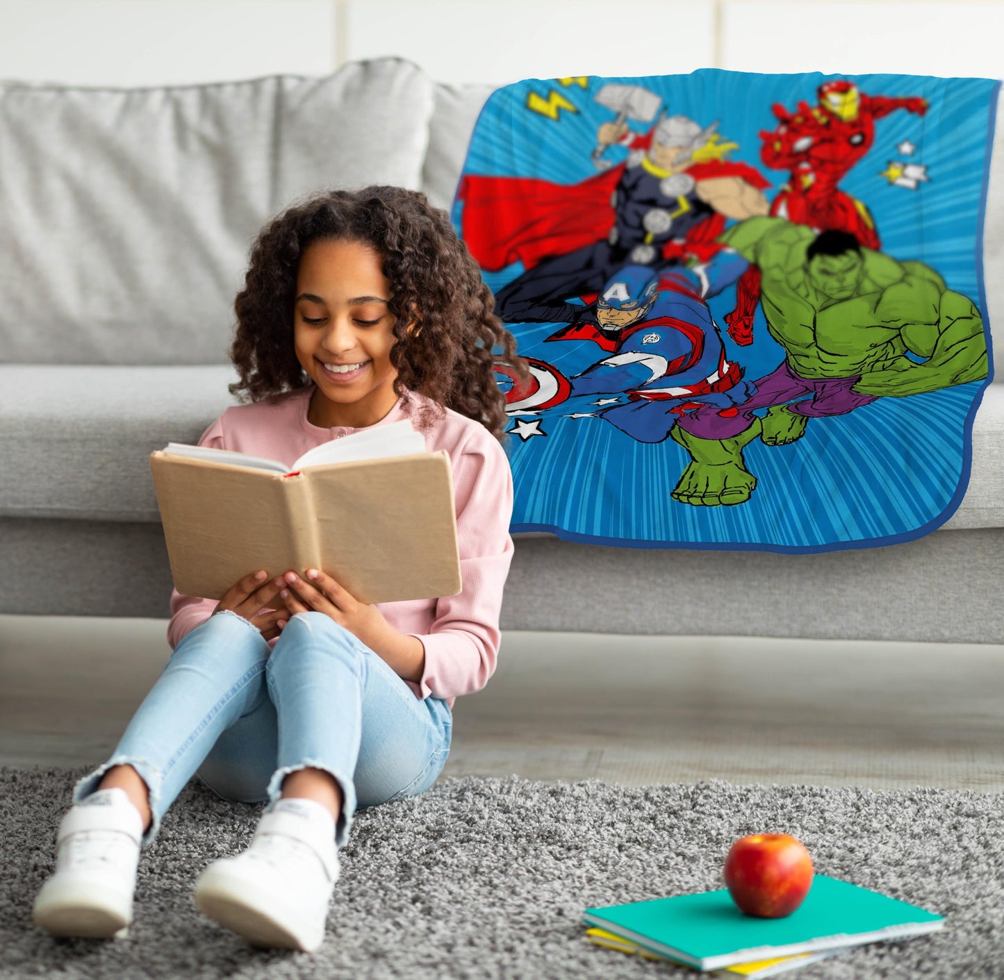 Jay Franco Kids Plush Throw Blanket – Soft & Cozy Fleece Throw for Bedroom & Couch Décor, Official Licensed Product, Blue - Avengers, 46x60 - Throw Blanket
