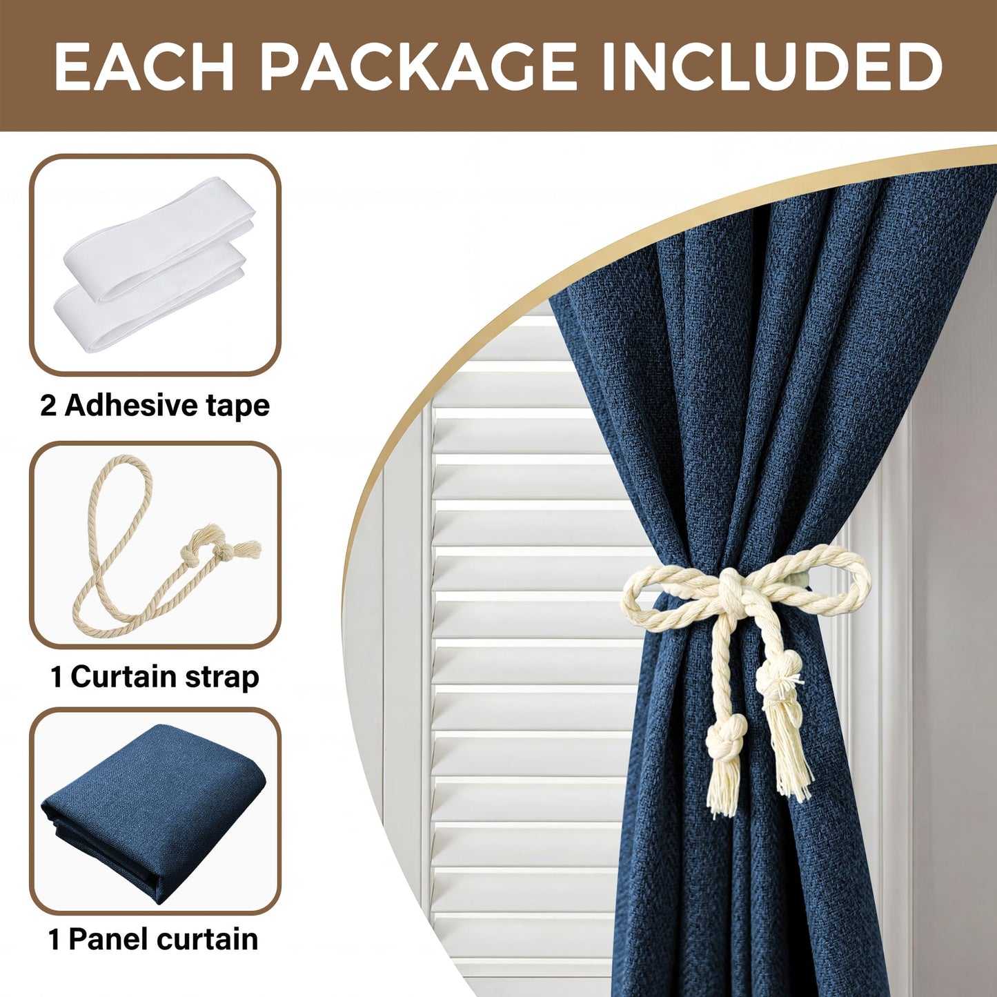 Foxdecor Blackout Curtains No Drill Hook and Loop Single Panel for Window