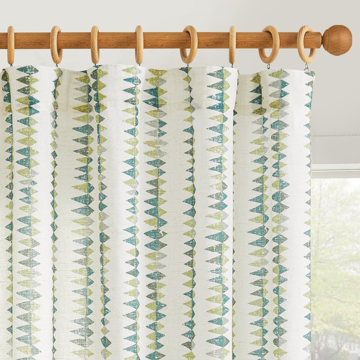 jinchan Linen Nursery Curtains for Living Room Boho Curtains for Bedroom Kids Room 63 Inches Long Geometric Printed Farmhouse Drapes Rod Pocket Window Treatment Curtain Set of 2 Panels Green