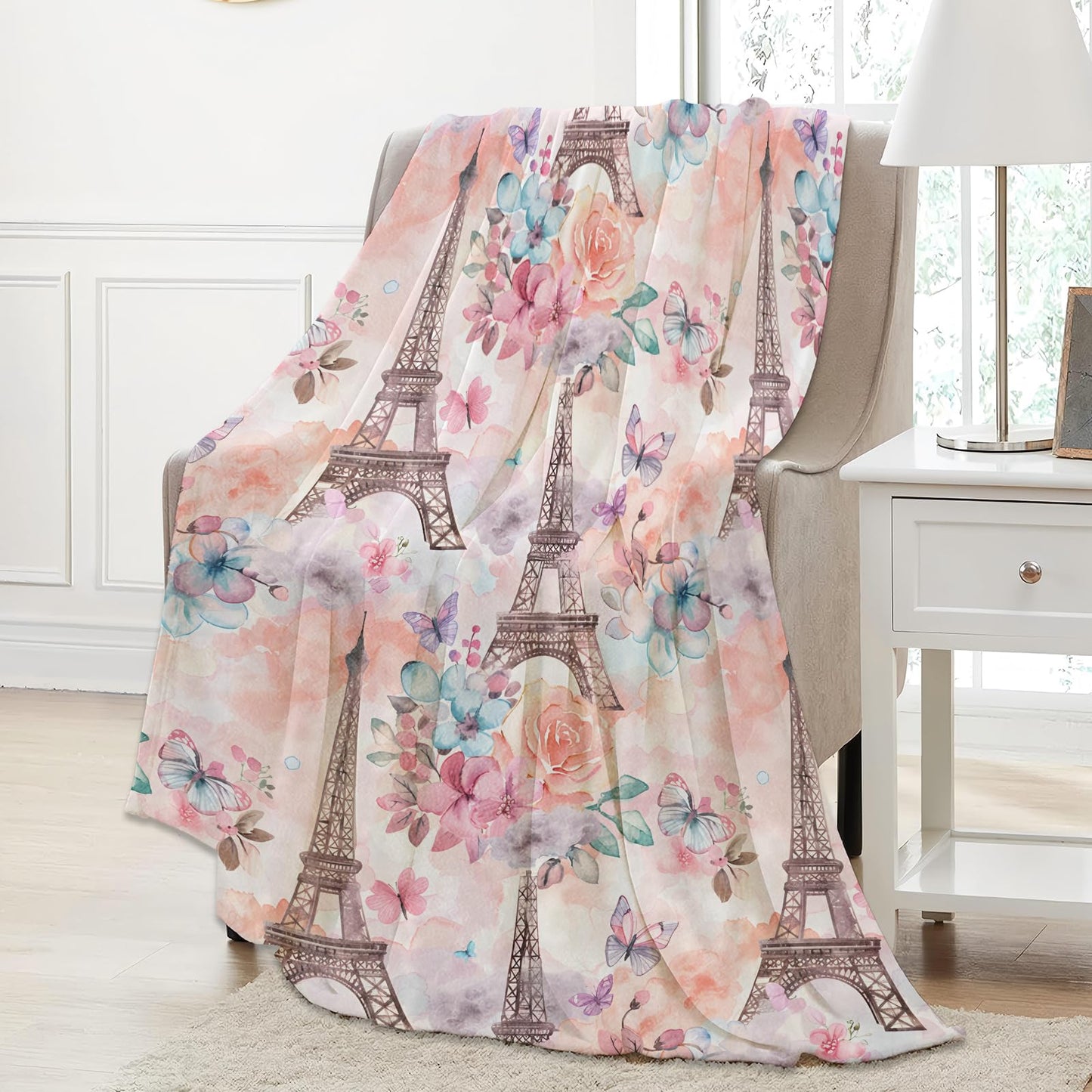Aonimonis Eiffel Tower Paris Throw Blanket Gifts for Women, Soft Fuzzy Warm Cozy Flannel Blankets for Bedroom, Travel, Couch, Home Decor 50x60 in