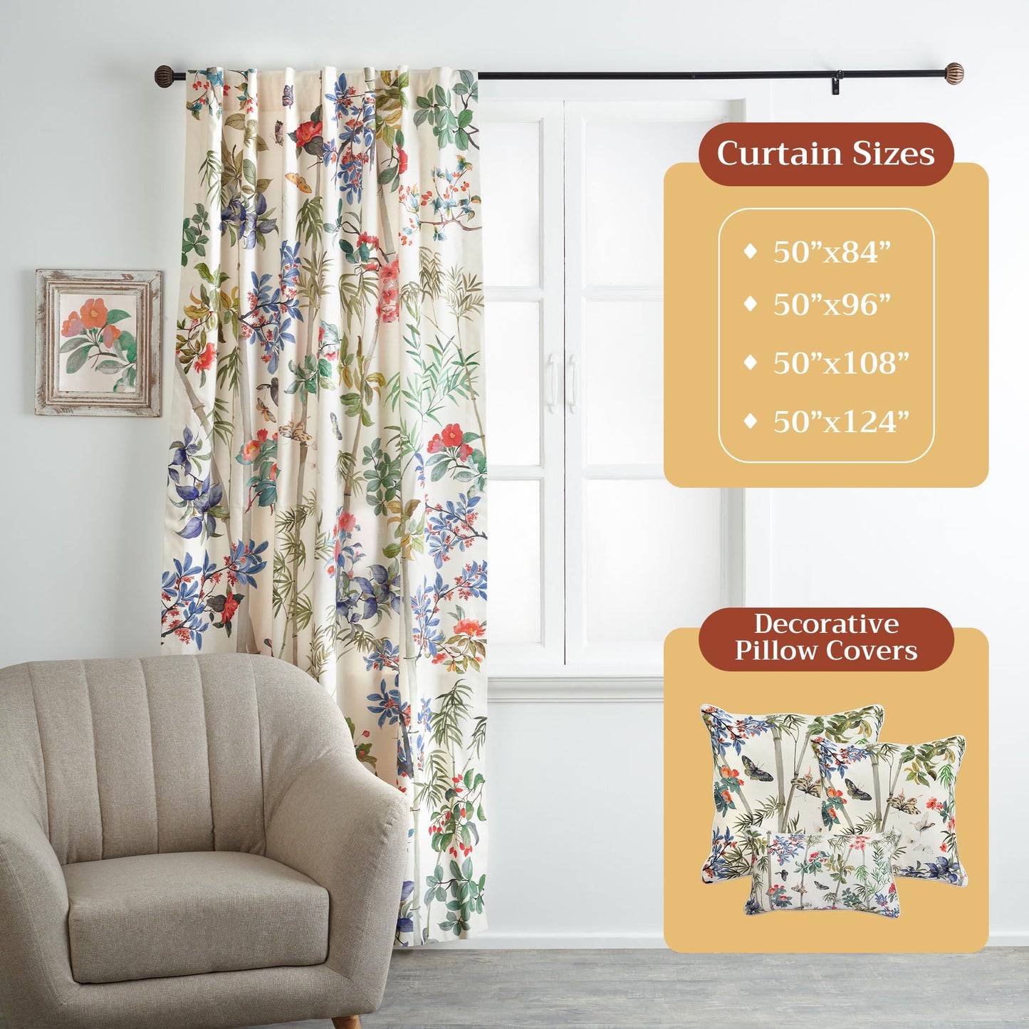 Maison d' Hermine Curtains for Living Room 100% Cotton 96 inch Length One Panel Light Filtering Curtains for Windows with Rod and Loop Pockets Spring Summer (Canne - Light Beige, 50" W x 96" L)