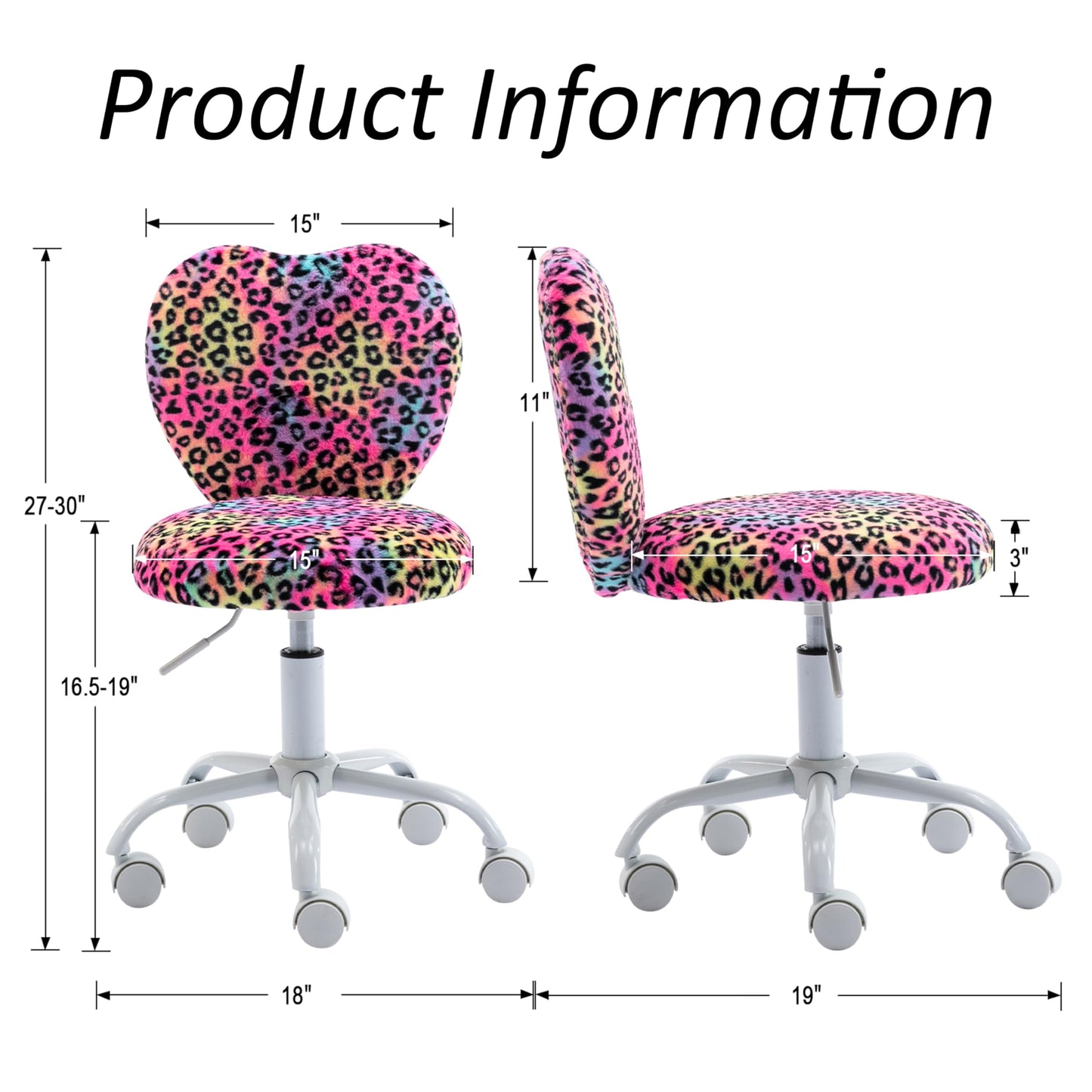 DM Furniture Cute Fuzzy Kids Chair Rolling Study Desk Chair Furry Studing Computer Task Chair Faux Fur Swivel Vanity Chair for Girls Boys Bedroom, Red Leopard