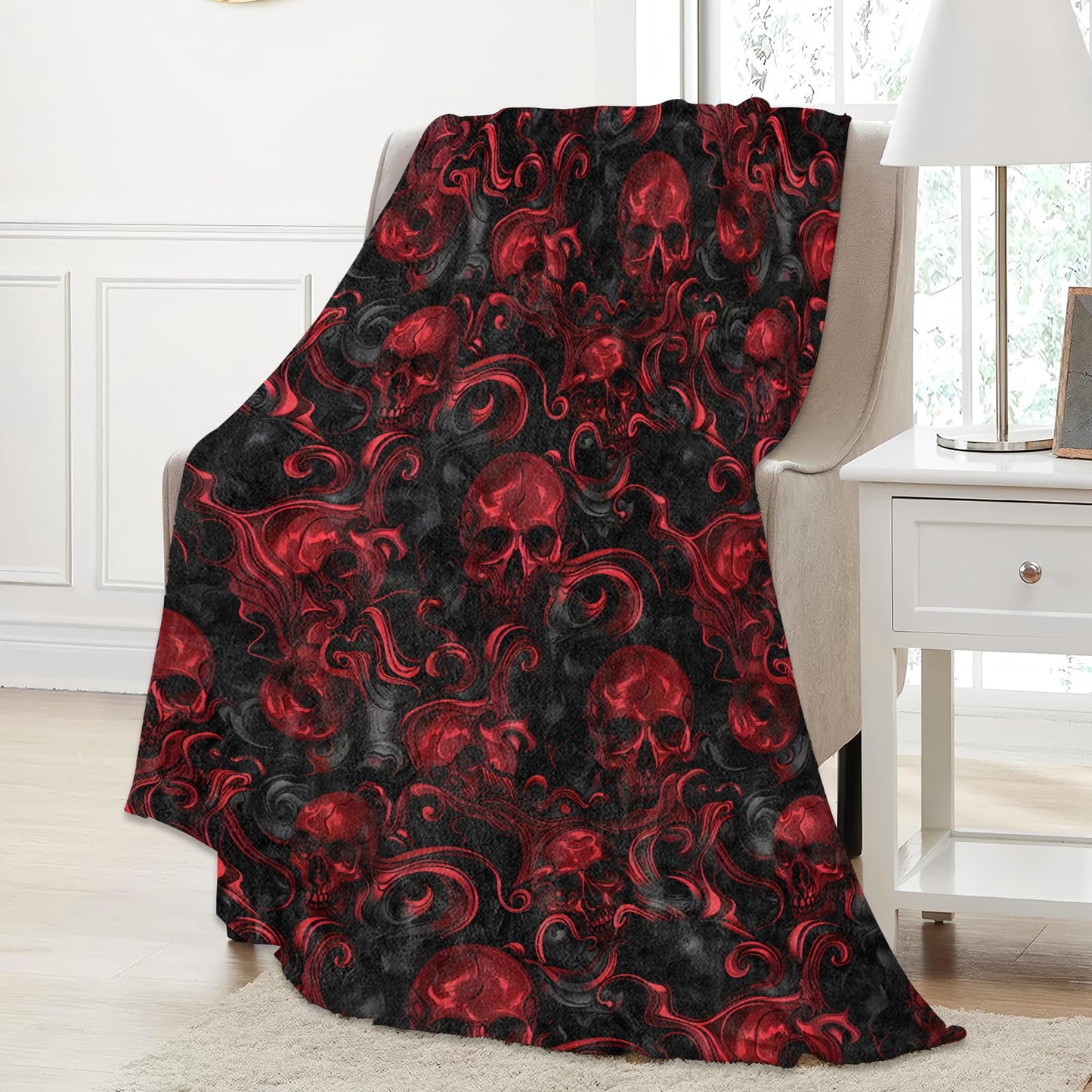 Aonimonis Red Skull Gothic Throw Blanket Gifts for Women, Soft Fuzzy Warm Cozy Flannel Blankets for Bedroom, Travel, Couch, Home Decor 50x60 in