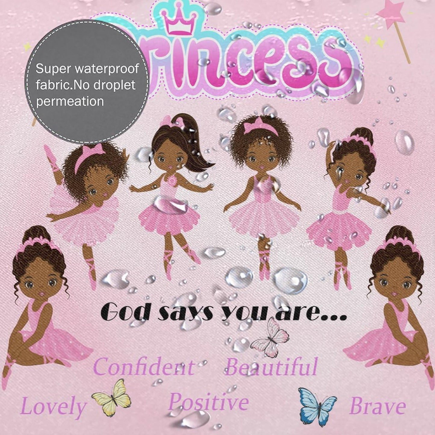 DDCBNS Ballerina Princess Pink Shower Curtain,Cute Cartoon Black Girls Print Shower Curtain for Bathroom Decor Fabric Waterproof Upholstery Hook 66x72 Inches