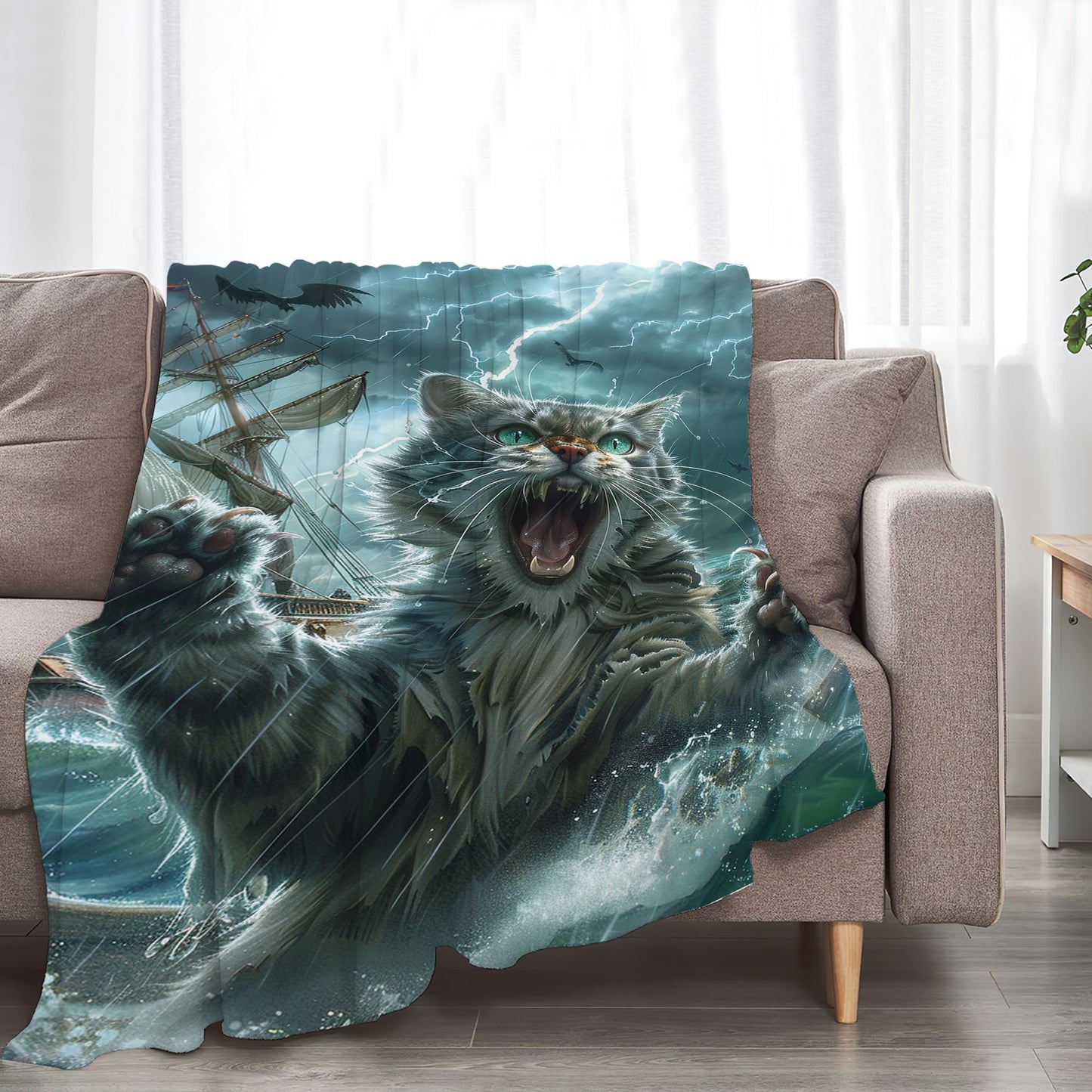 Funny Cat Blanket Nautical Boat Throw Blanket Ocean Gifts and Decor Cat Blanket for Girls Boys Women Men Kids Adults Soft Warm Cozy Fleece Blanket for Couch Sofa Bed 50"x40"