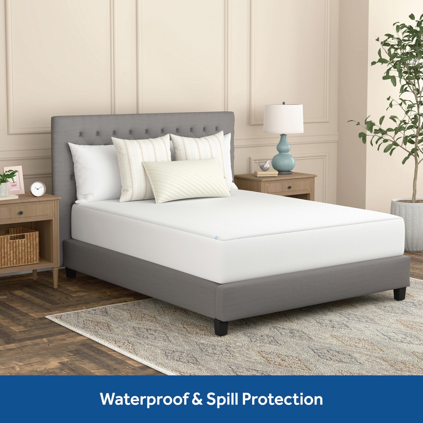 Sealy Complete Protection Waterproof Stain Protection Soft Comfort Top PerfectGrip Stretch Sidewalls Machine Washable Fitted Mattress Protector, Queen Size, White
