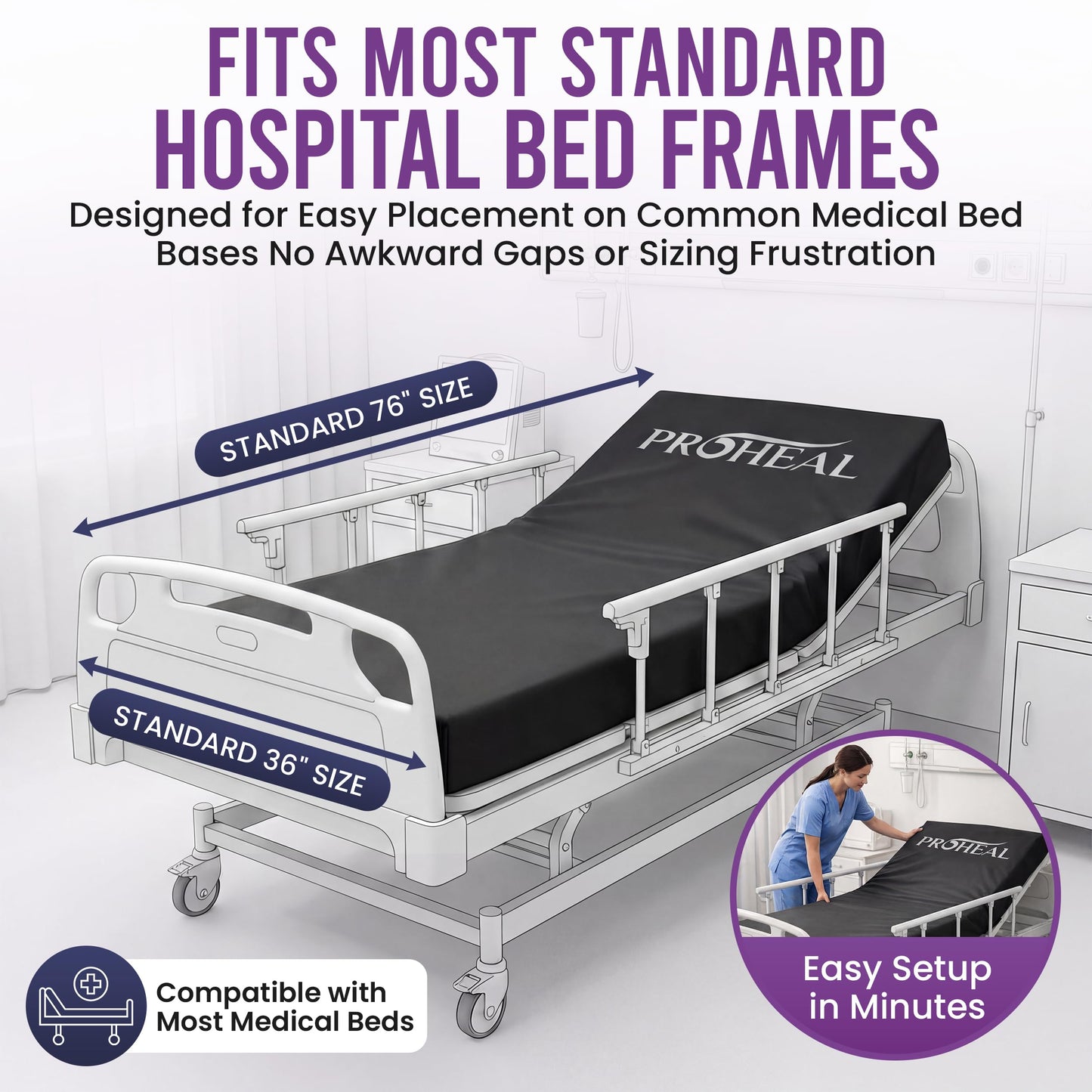 ProHeal Multi-Tiered Hospital Bed Mattress for Pressure Redistribution - Memory Foam Sloped Heel - Moderate to High Bed Sore Treatment Medical Mattress - 36" x 76" x 6"