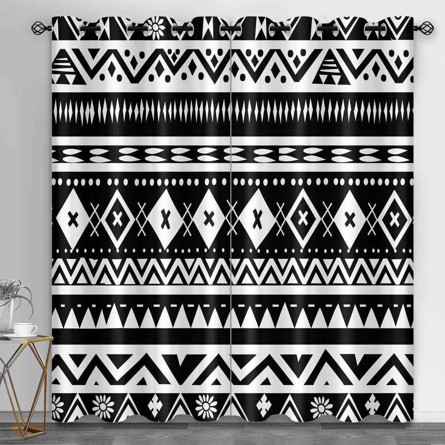XAFIAUR Geometry Blackout Curtains, Aztec Printed Drapes, Ethnicity Art Thermal Insulated Drapes 2 Panels Darkening Window Curtain for Bedroom Living Room 31.5" W x 63" L x2