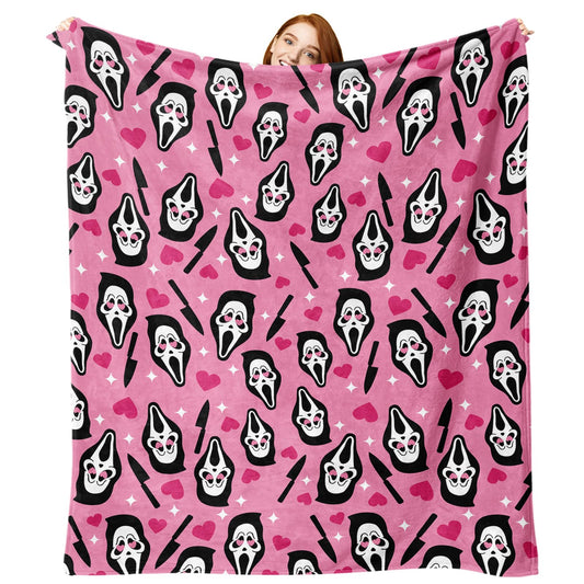 Paayna Pink Horror Flannel Throw Blanket, Funny for Kids Men Women, Romantic Love Heart Knife Soft Blankets for Bedding Sofa 50 x 60 Inches