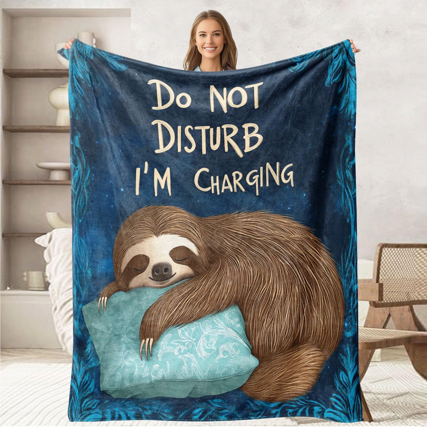 keepitcozi Sloth Throw Blanket for Adult Kids, Sloth Lovers Gifts Blanket Cute Animal Home Room Decor, Flannel Soft Blanket for Bed Couch 50"x60"