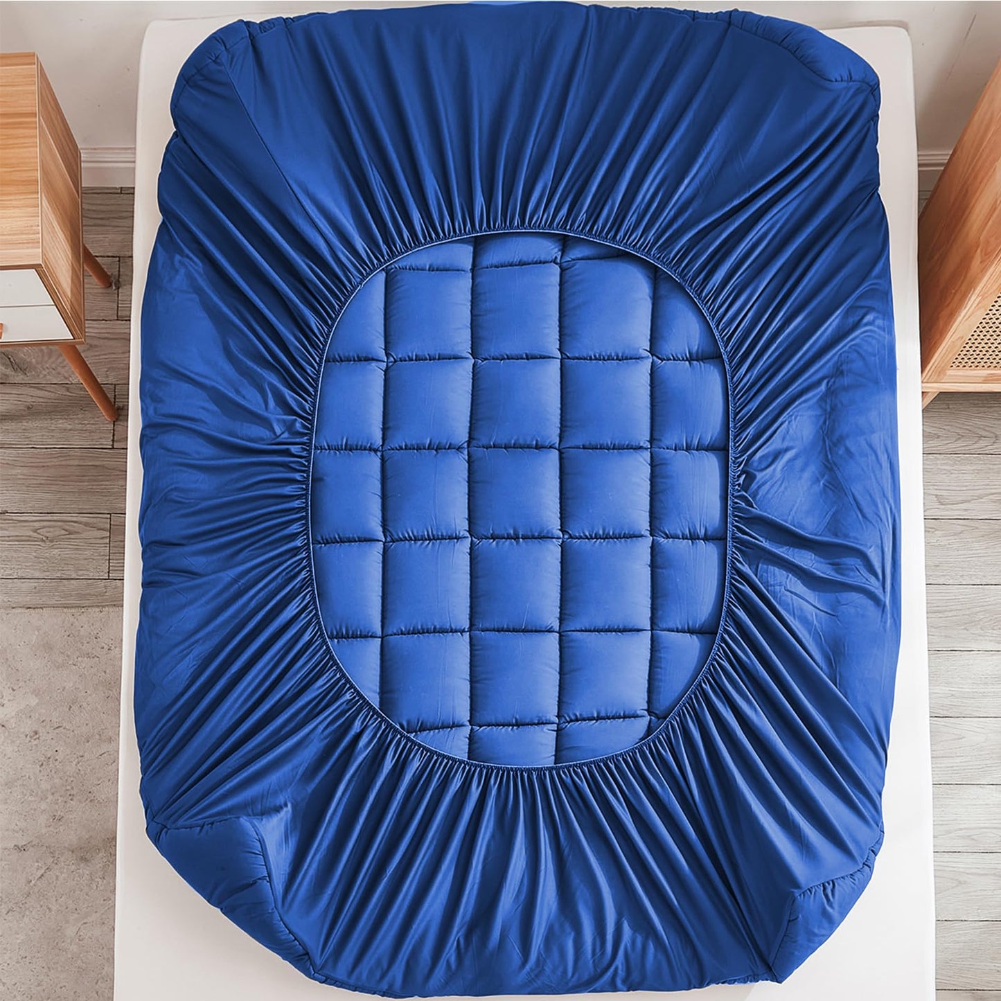 Mattress Pad - Soft and Breathable Mattress Protector Cover - Pillow Topper with Stretches to 18” Deep Pocket Fits Up to 8”-21” Cooling Bed Topper (Blue, Queen)
