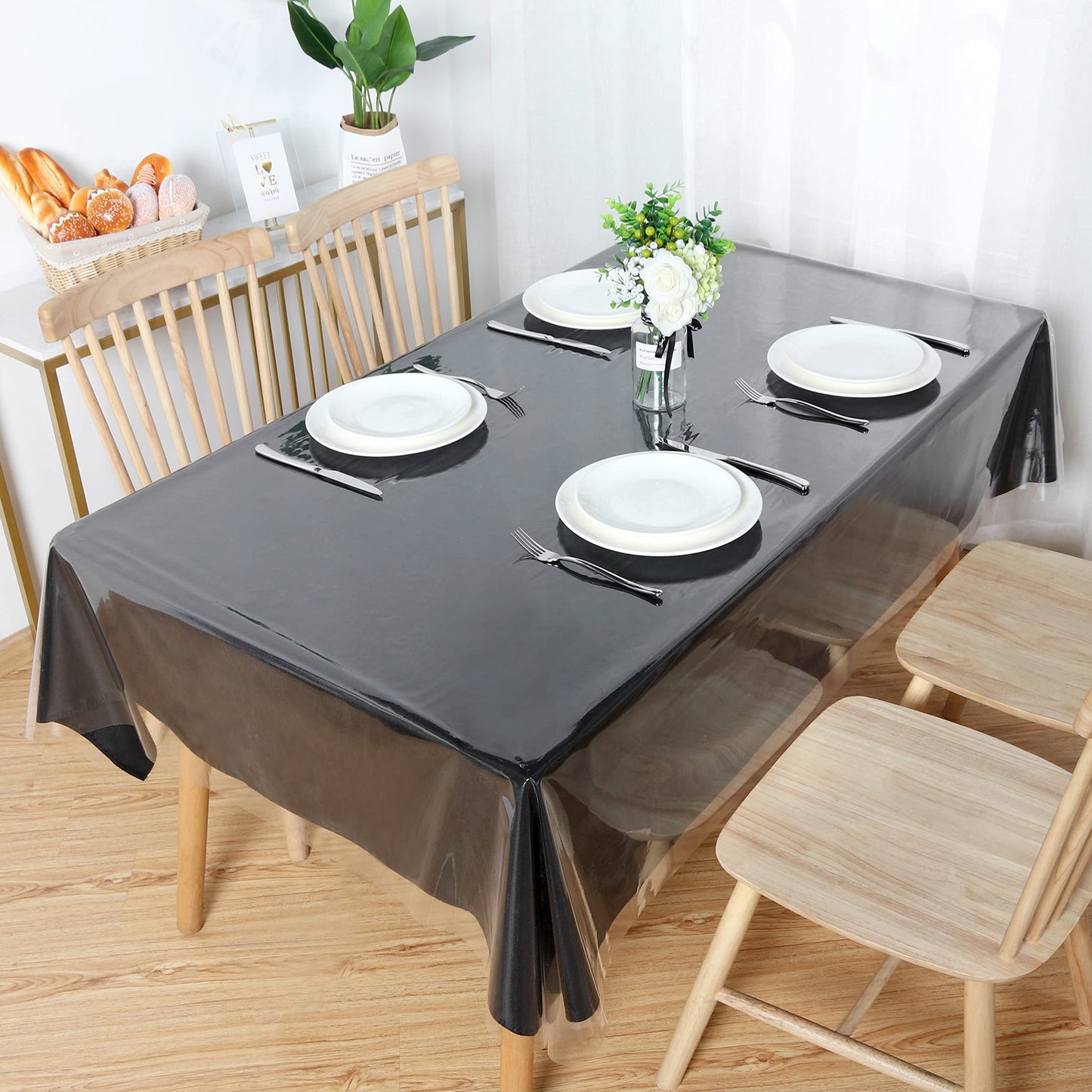 Obstal Clear Plastic Tablecloth 60 x 60 Inch, 100% Waterproof Oil-Proof Spill-Proof Vinyl PVC Table Cloth, Wipeable Square Tablecloth Protector for Dining Table, Outdoor and Indoor Uses, Clear