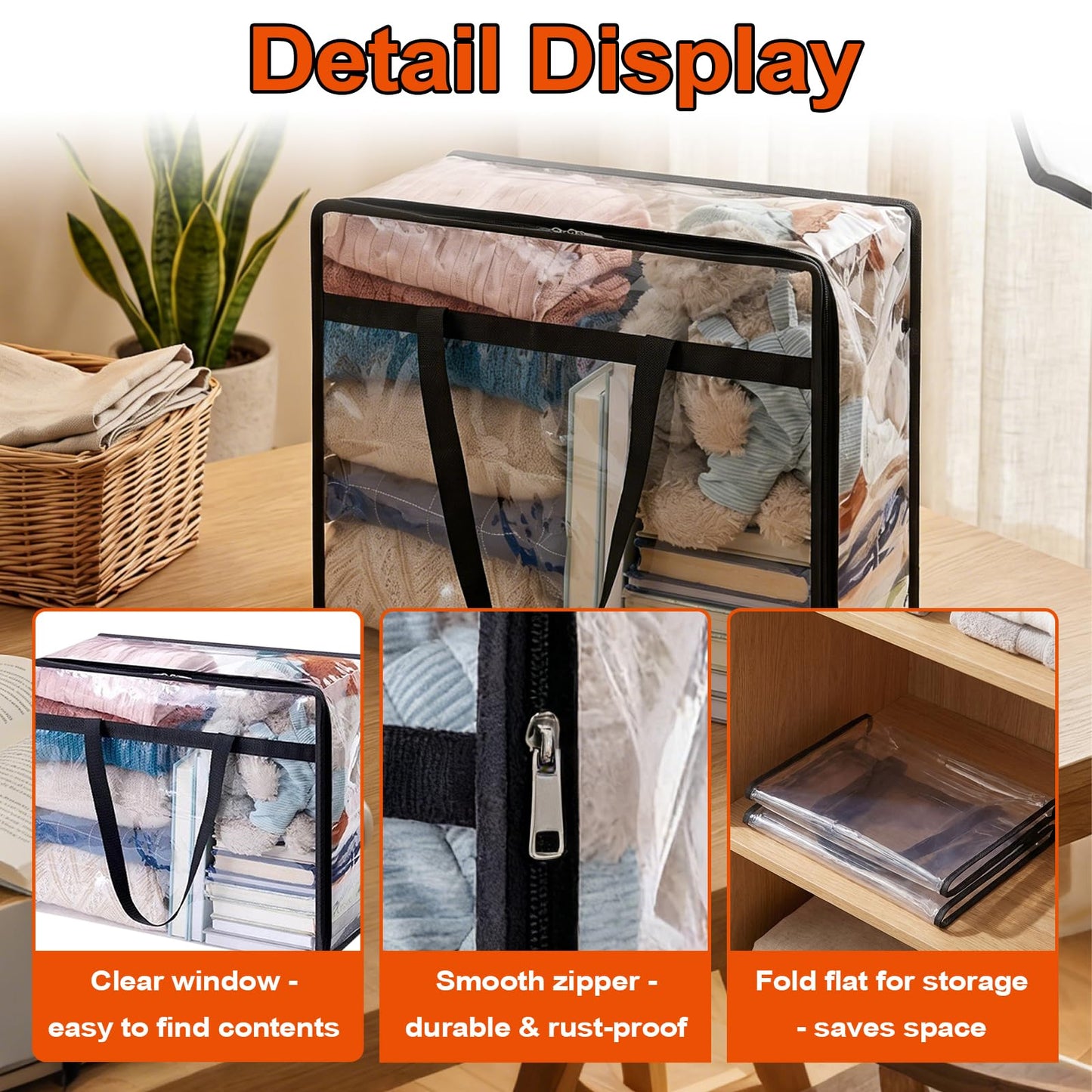 4 Pack Clear Blanket Storage Bags - 60L Plastic Clear Under Bed Storage Containers,Comforter Storage Bag with Lid & Sturdy Handles,Moving Bags,Clothing Organizer Totes for Bedding,Clothing,Comforters