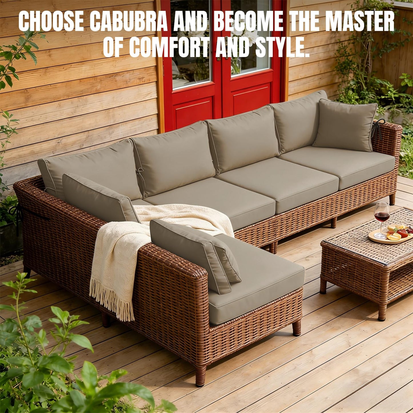 Cabubra 14pcs Outdoor Patio Furniture Cushion Covers, Waterproof & Sun-Resistant Zippered,Fit for Patio Furniture Sectional Sofas and Wicker Rocking Chairs,3 Sizes,Sand,Covers Only