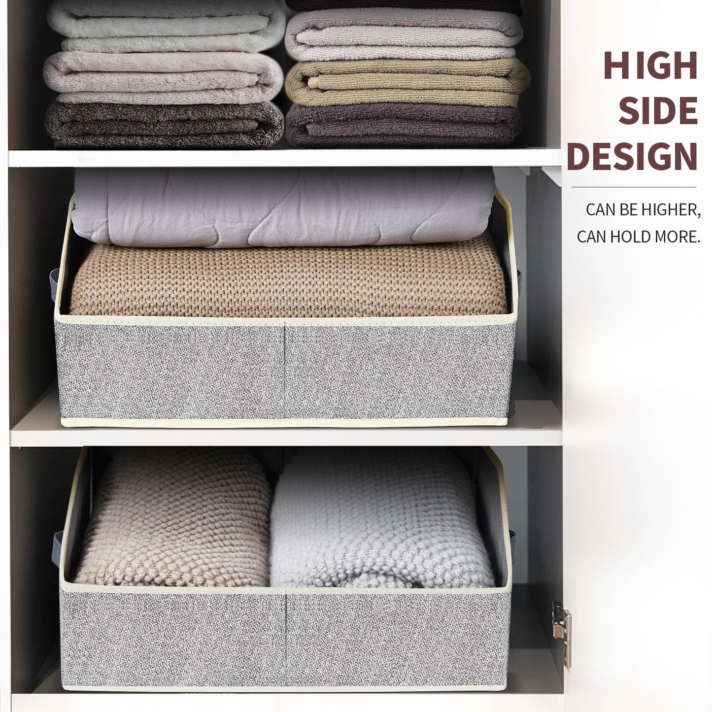 Homsorout Closet Organizers Bins 6 Packs - Large Closet Shelf Organizer with Handles, Fabric Trapezoid Storage Bins, Collapsible Storage Cubes for Clothes, Towels, Light Gray