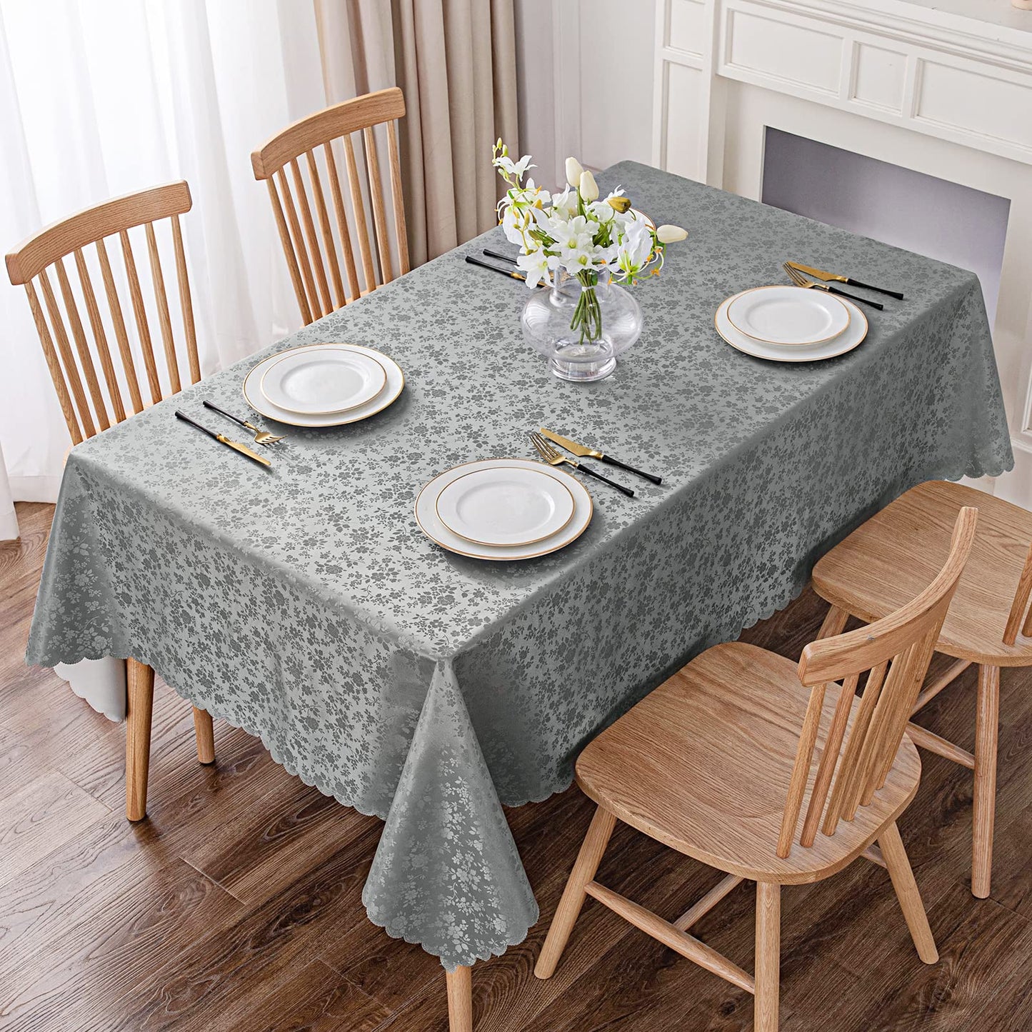 Smiry Rectangle Table Cloth, Waterproof Heavy Duty Vinyl Tablecloths, Wipeable Washable Table Cover for Kitchen and Dining Room (Grey, 60" X 140")