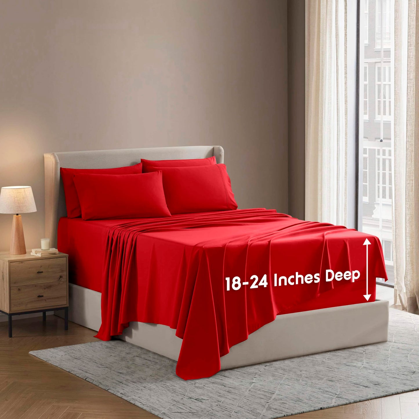 Nestl Extra Deep Cal King Sheet Set - 6 Piece Breathable & Cooling Sheets - Hotel Luxury Bedding Set w/18-24 Inch Deep Pockets - Easy & Secure Fit - Super Soft, Wrinkle Free & Comfy - Red