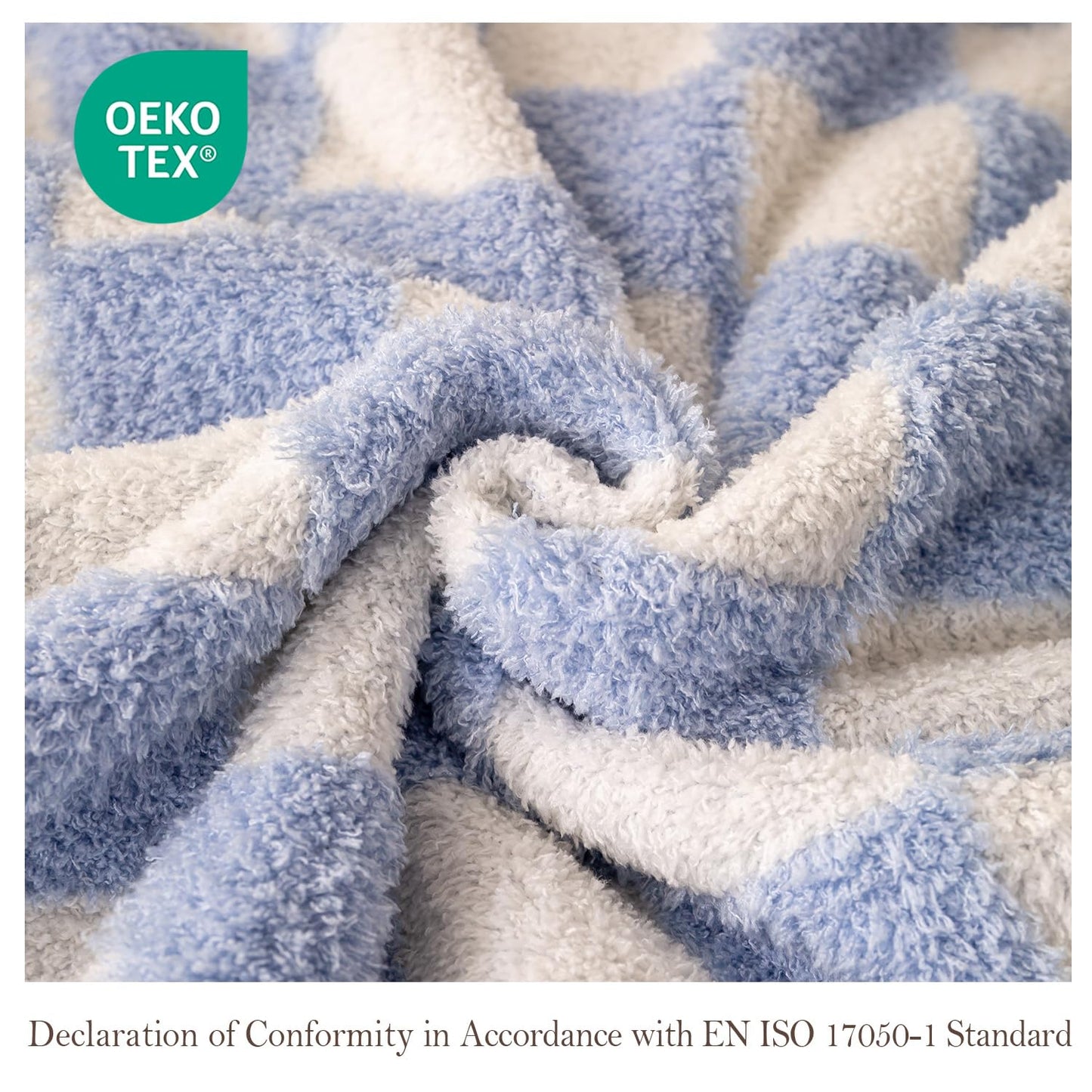 TrellisJoy 3D Print Cozy Fleece Blanket Soft Durable Throw for Sofa Bed Couch All Season Use,Checkerboard-Sky Blue 60" x 80"