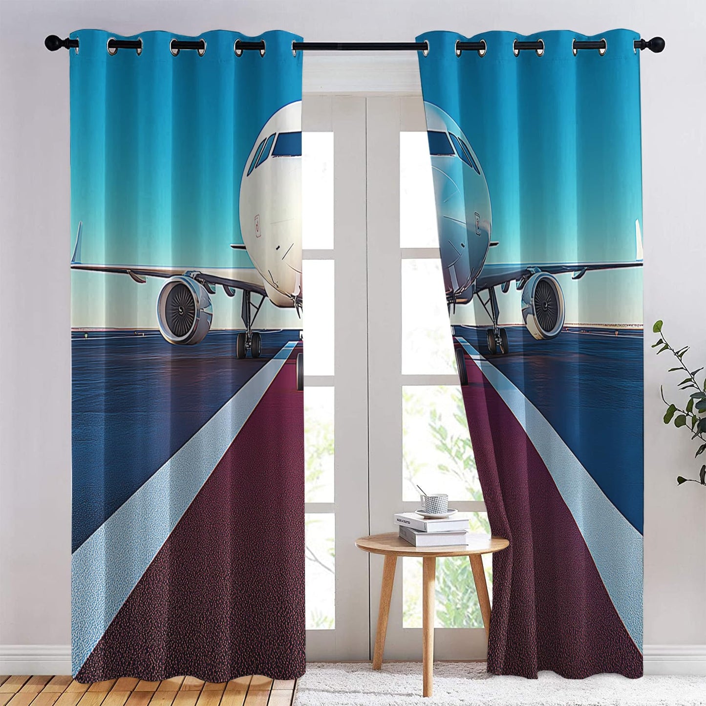 Phtbz Airplane Curtains 45 Inch Length 2 Panels Set, Jet Aircraft Patterned Blackout Curtains for Bedroom, Living Room Decor, Room Darkening Thermal Insulated Grommet Drapes