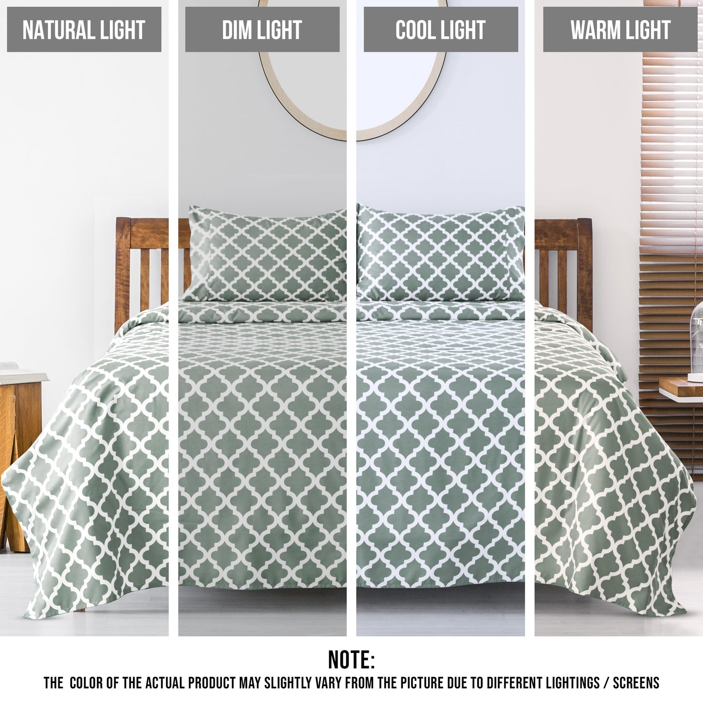 LUX Décor Quatrefoil Twin Sheet Set - 3 Piece Ultra-Soft Microfiber Bed Sheets with Flat Sheet, 16 Inches Deep Pocket Fitted Sheet & Pillowcases, Breathable, Bedroom Decor, Oeko-TEX - Grey White