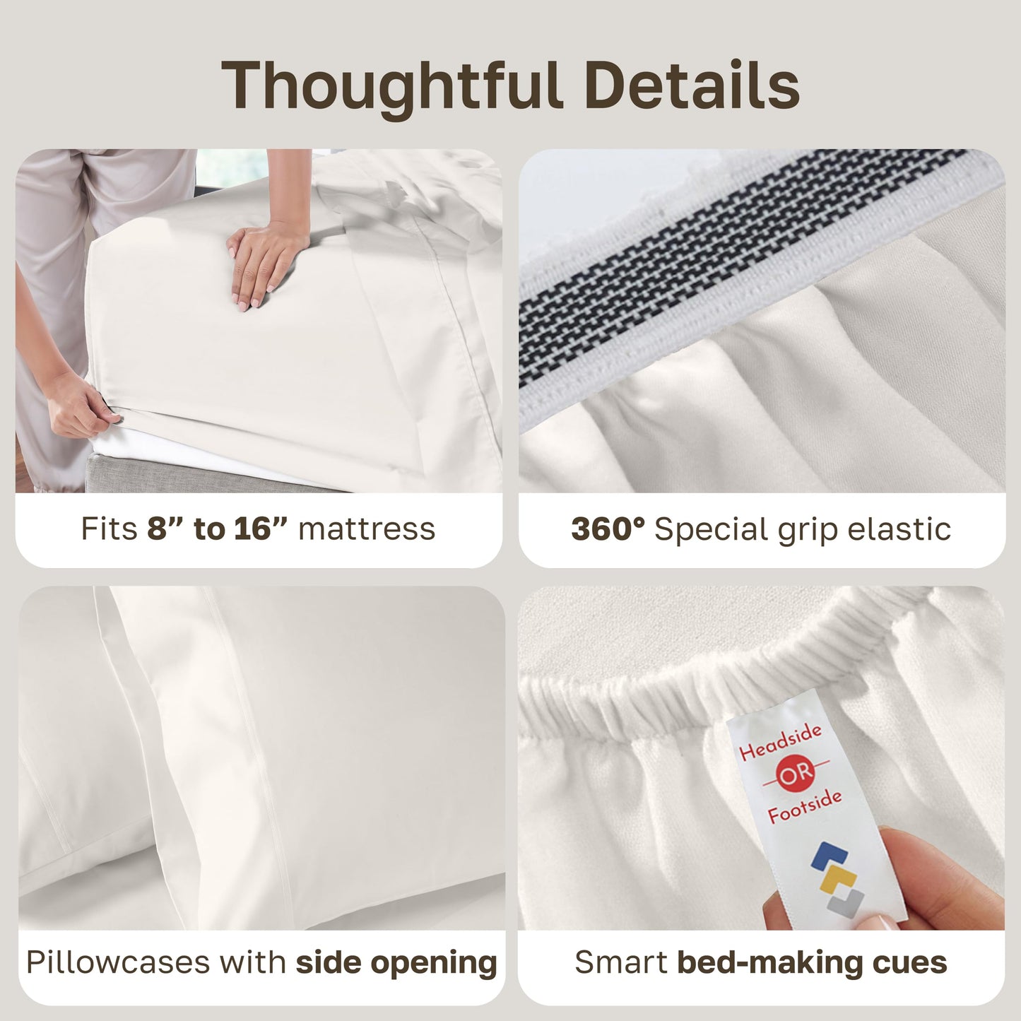 California Design Den 100% Cotton Queen Sheet Set - Luxury 800 Thread Count, Sateen Queen Sheets Cotton, Deep Pockets for a Snug Fit, Durable Bedding - Eggshell Cream