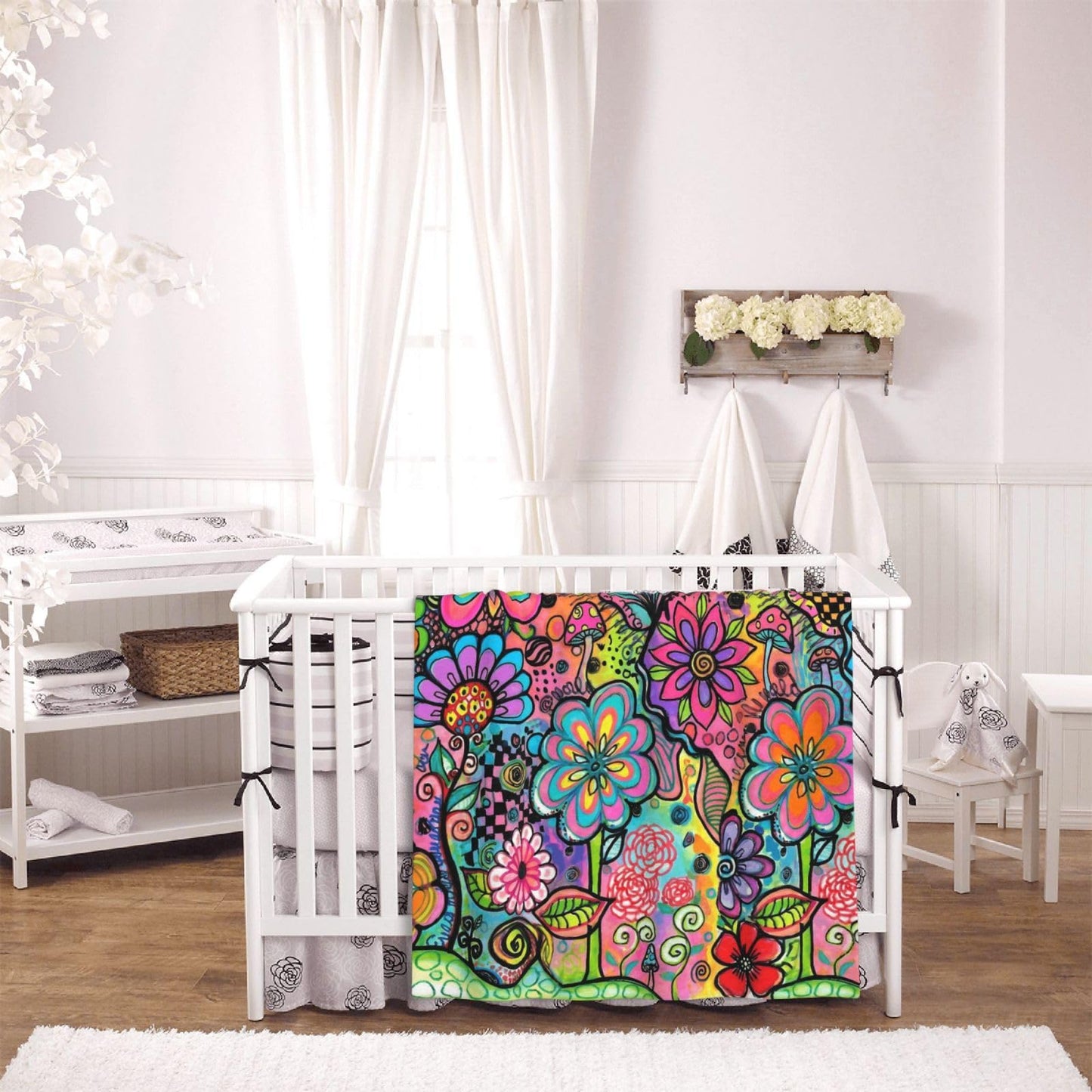 Gbuzozie Hippie Art Flowers Doodle Fleece Blanket Lightweight Ultra-Soft Throw Blanket for Sofa Couch Bed Camping Travel - Super Soft Cozy Microfiber Blanket 50"X40"