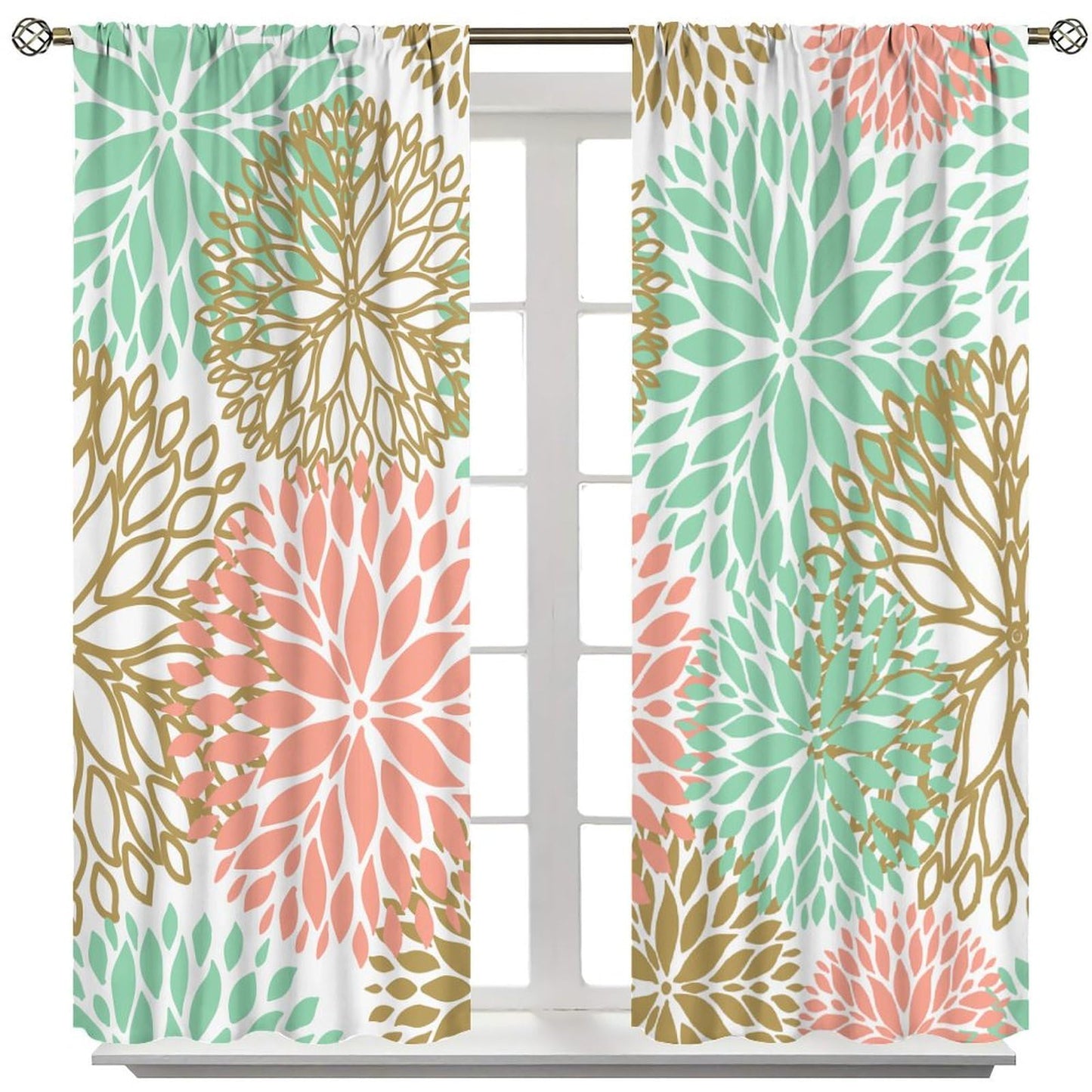 Pink Floral Curtains, Boho Dahlia Chrisanthemum Flowers Bright Colorful Window Treatments for Living Room Bedroom Kitchen, Floral Seamless Pattern Drapes 2 Panel Sets,42x45 Inch