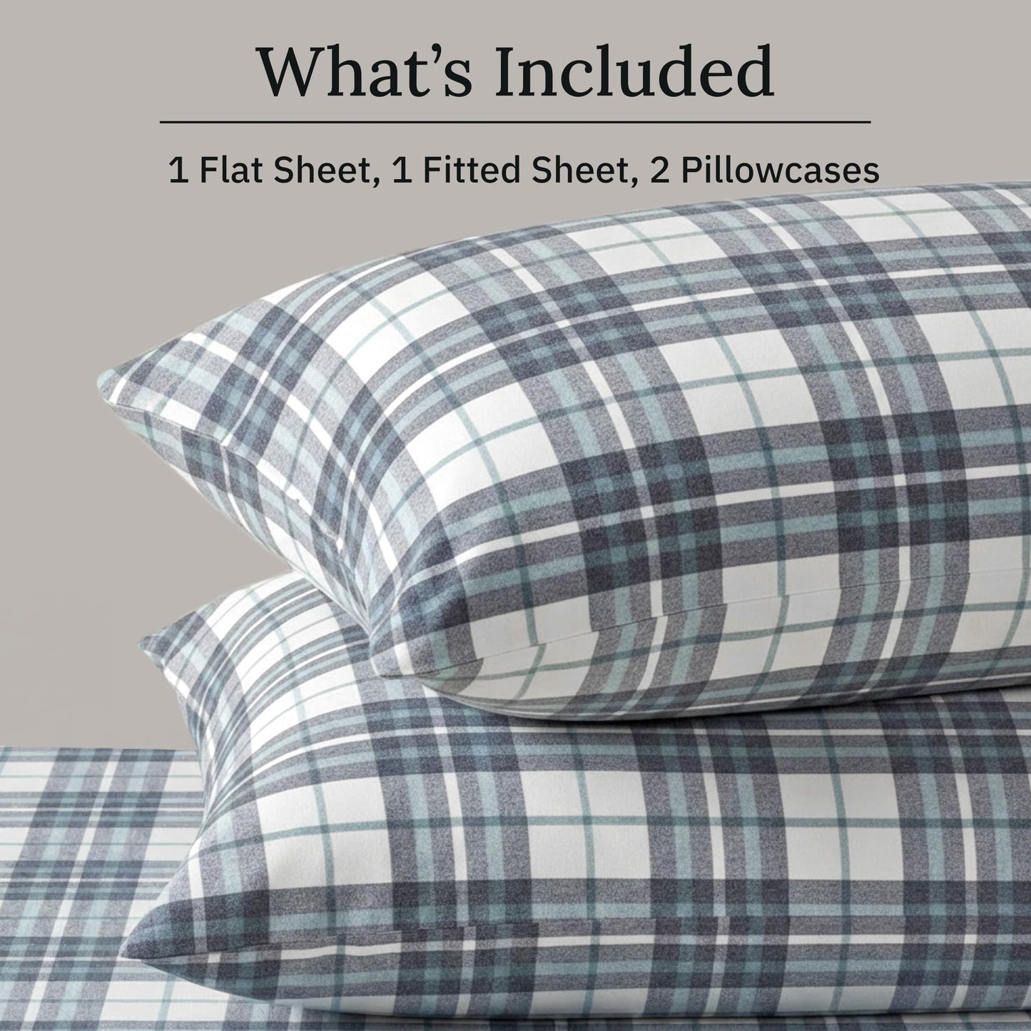 California Design Den Yarn Dyed Flannel Bed Sheets King Size Set - Made in Portugal, 4-Piece 100% Cotton Sheet Set King Size, Thick, Velvet Soft, Triple-Brushed, Extra Deep Pockets - Blue Plaid