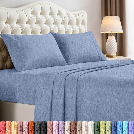 Utopia Bedding Queen Size Sheet Set – 4 Piece Bed Sheets, Soft and Breathable Microfiber, Includes 1 Fitted Sheet, 1 Flat Sheet and 2 Pillowcases – Oeko Tex (Heather Navy)