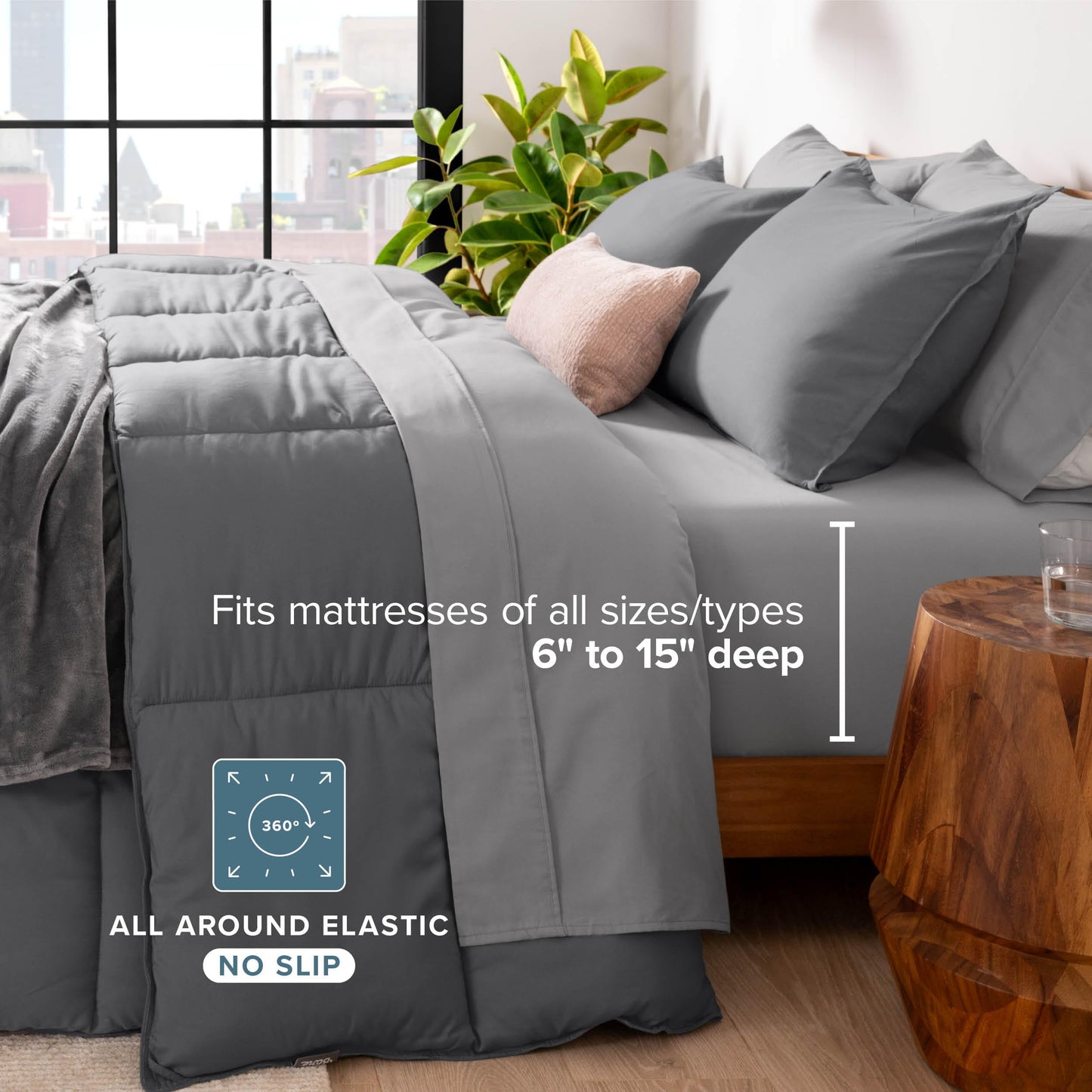 Bare Home Bed-in-A-Bag 5 Piece Comforter & Sheet Set - Twin XL - Goose Down Alternative - Ultra-Soft 1800 Premium Bedding Set (Twin XL, Grey/Light Grey)