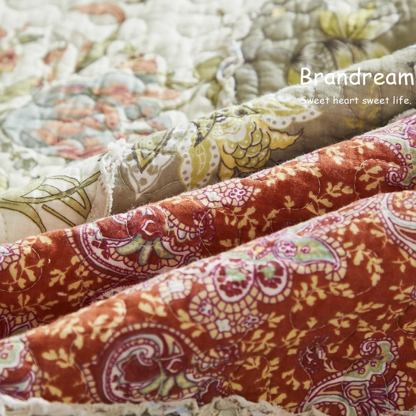 Brandream Queen Size Quilt Set Cotton Farmhouse Patchwork Quilts American Country Quilted Comforter Set 3-Piece