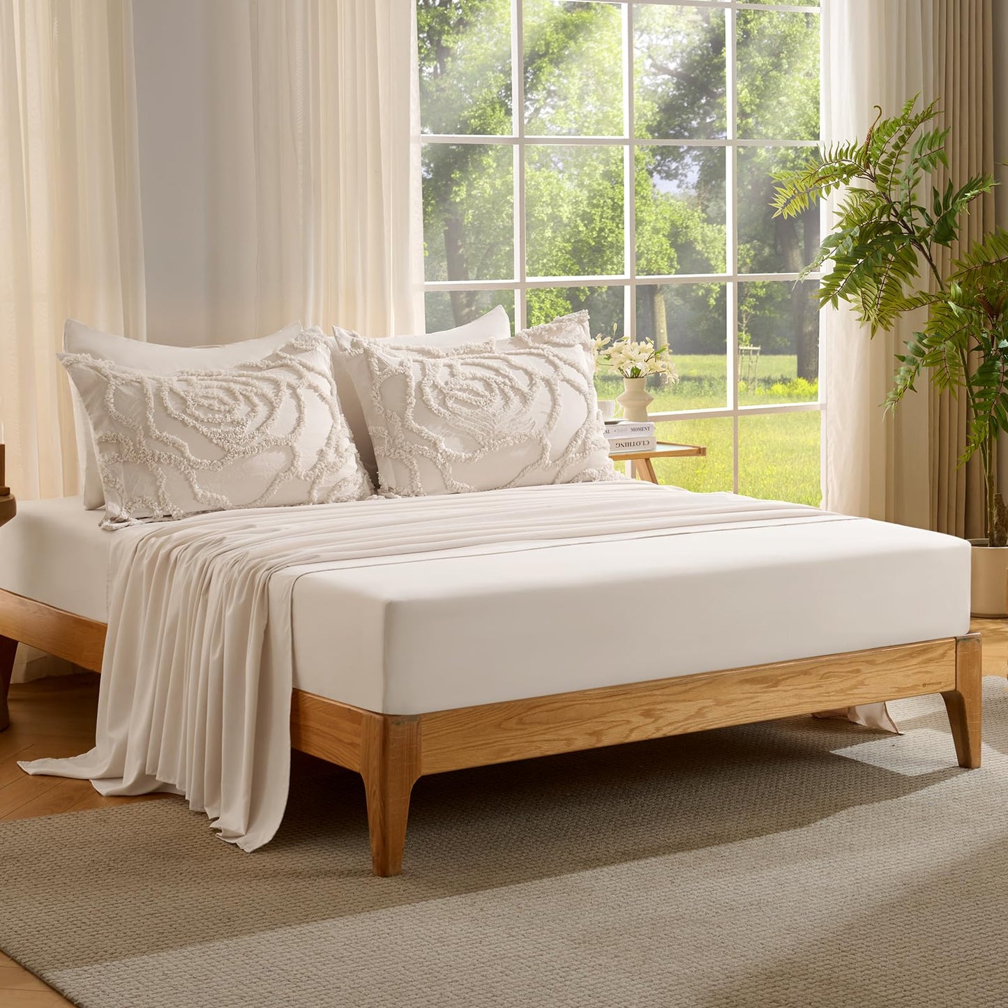 Wrenley Vale 7 Pieces Comforter Set Queen Khaki Tufted Rose Ultra Soft Fluffy Boho Tufted Comforter Set All Season Bed in a Bag Set Shabby Chic Farmhouse Rustic Style Bedding