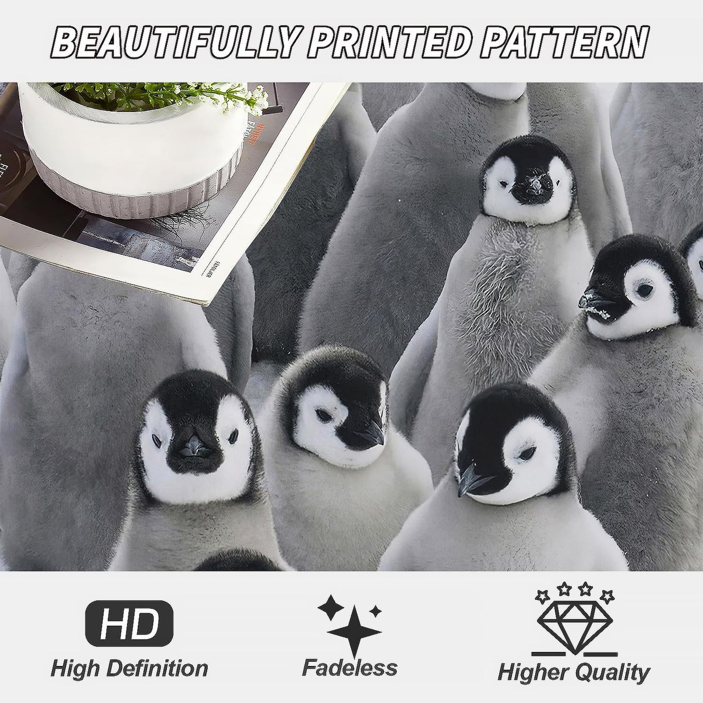 YISUMEI Realistic Antarctic Animals Blanket, Grey and White Penguins Resting on the Snow, Plush and Smooth Hand Feel for Kids Adults, 60"x80"