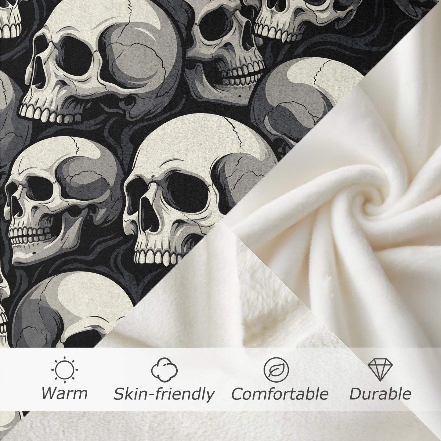 GEDAEUBA Skull Blankets for Adults - Halloween Gothic Skeleton Fleece Blanket Full Size, Soft Cozy Blankets & Throws for Couch, Bed, and Sofa, 84x90 inches