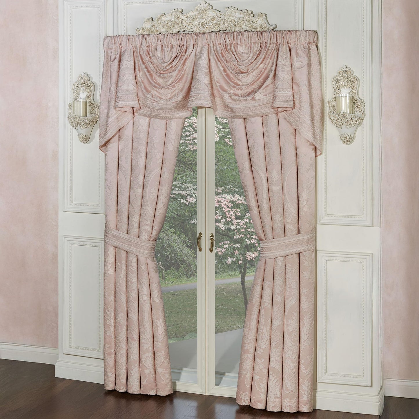 Marquessa Luxury Empire Window Valance & 84L Curtains Set, Blush Pink