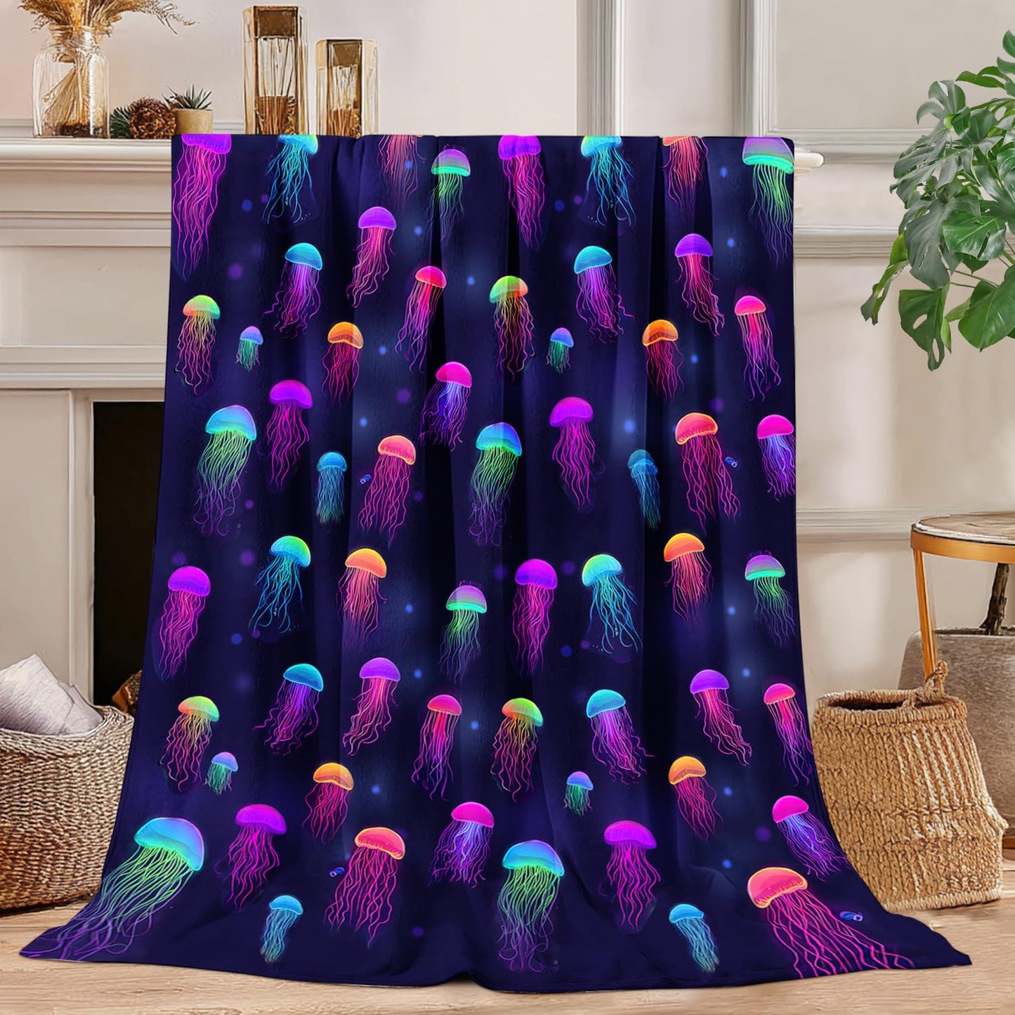 Jellyfish Blanket Jellyfish Decor Cozy Animal Throw Super Soft Plush Flannel Fleece Blanket Gift for Kids Adults Men Women Ultra Warm & Lightweight Flannel, 50"X40"