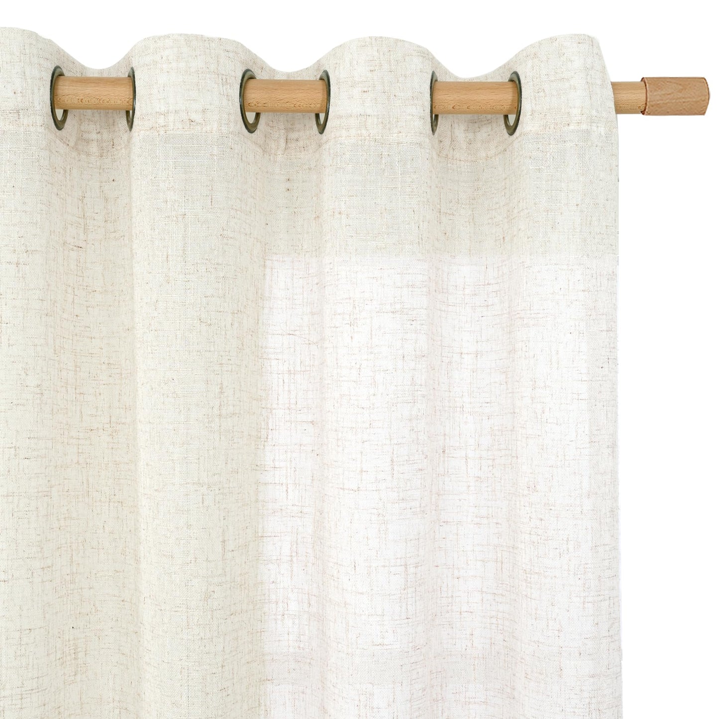 LAMIT Linen Semi Sheer Curtains 63 Inch Length 2 Panels, Light Filtering Neutral Window Bedroom Curtains Farmhouse Boho Bronze Grommet Drapes for Living Room/Dining Room, Cream, 34 x 63 Inch