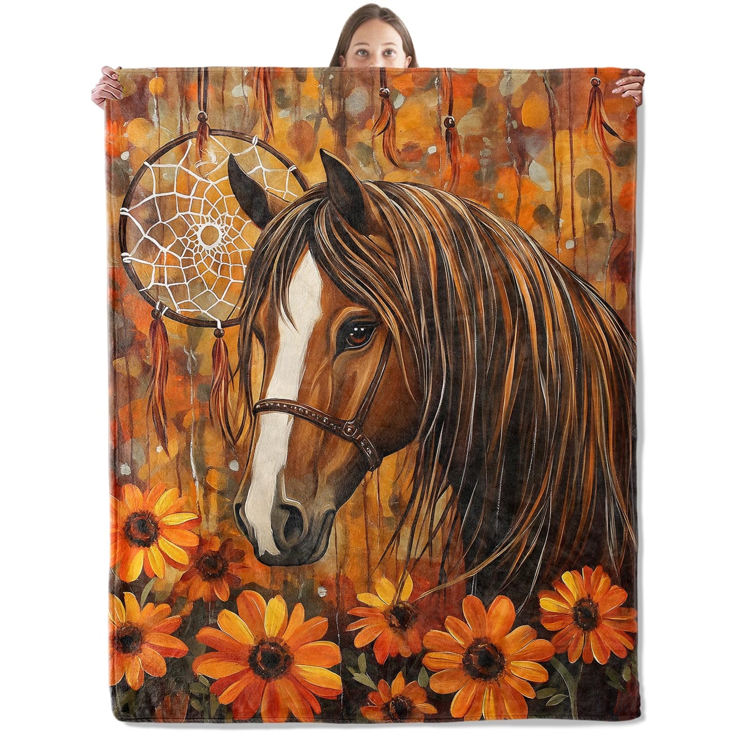 xmwjfd Majestic Brown Horse Blanket, Cozy Plush Throw Blanket for Couch Bedroom Outdoor, Lightweight Soft Flannel Travel Blankets, Gifts for Women Adults Kids, Warm Decor 50"×60"