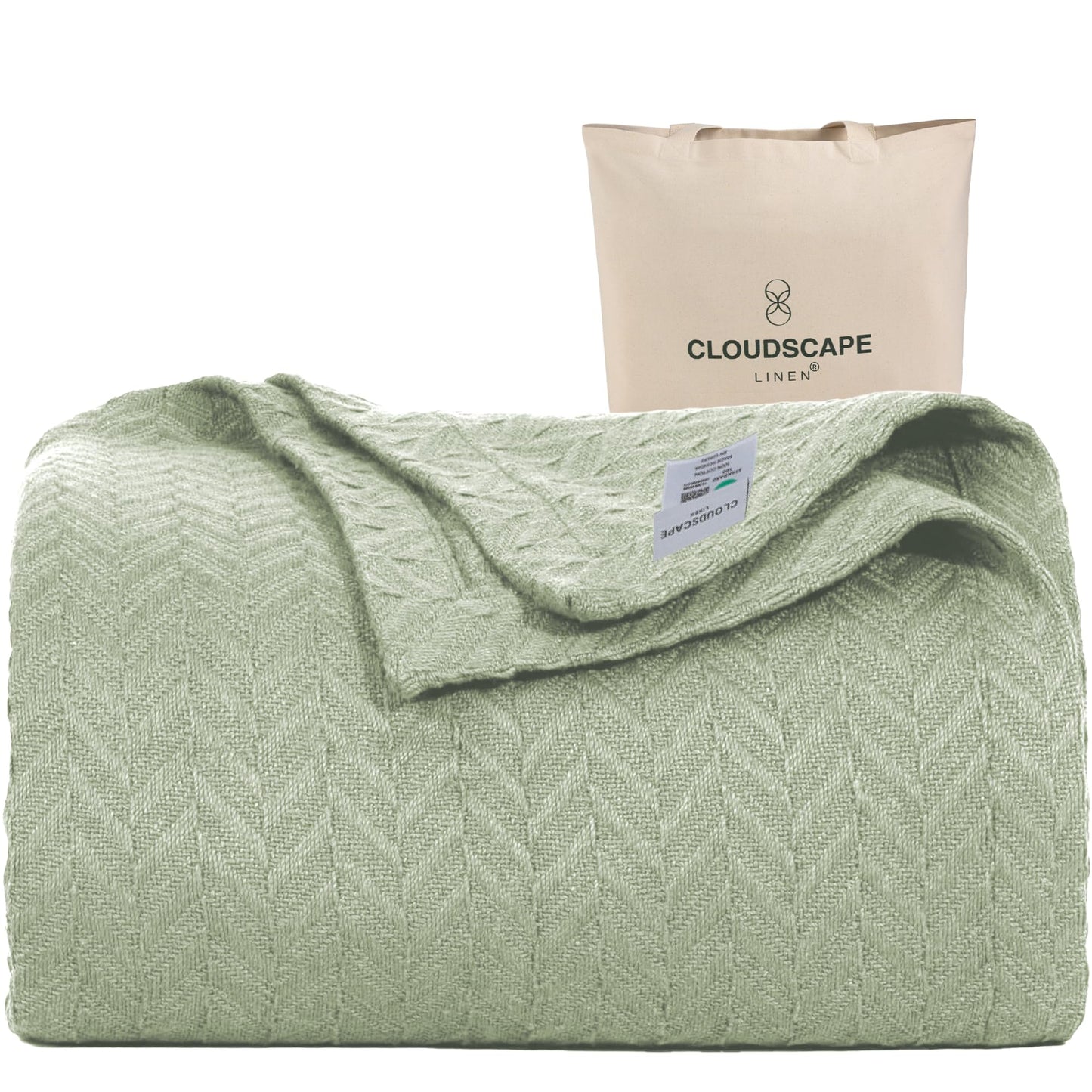 CLOUDSCAPE 100% Cotton King Size Blanket, Soft Herringbone Weave, 92"x108", Fits Upto Cal King, Breathable Lightweight Summer King Cotton Blanket for Adults, All Season Blankets - Seafoam