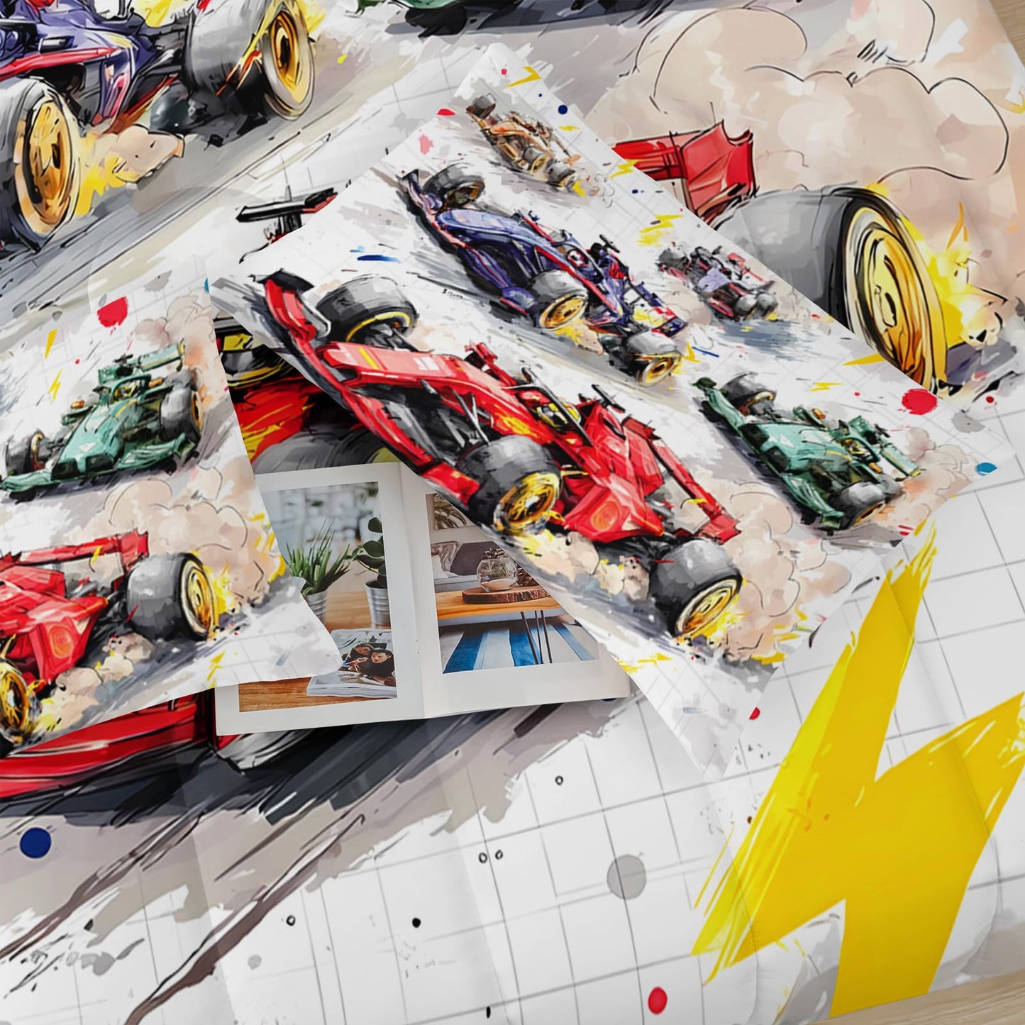 lneffble Race Car Comforter Full Size,Race Car Kids Comforter Set,3Pcs Bedding Set Printed Comforter with 2 Pillowcases,Down Alternative,Soft and Lightweight,for All Seasons