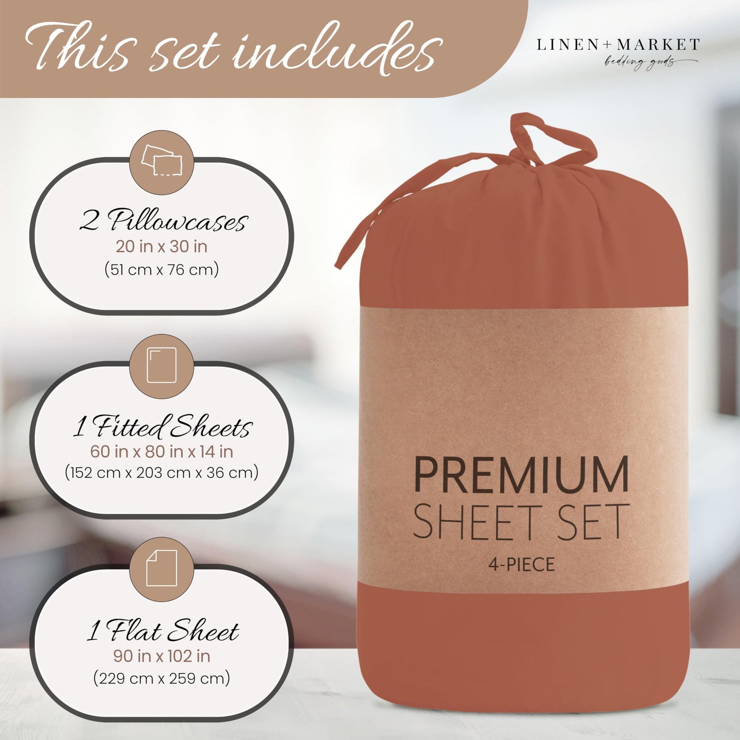 Linen Market Bed Sheets for Full Size Bed (Clay) - Sleep Better Than Ever with These Soft and Cooling Full Sheets - Deep Pocket Fits 16" Thick Beds - 4 Piece Full Sheet Set