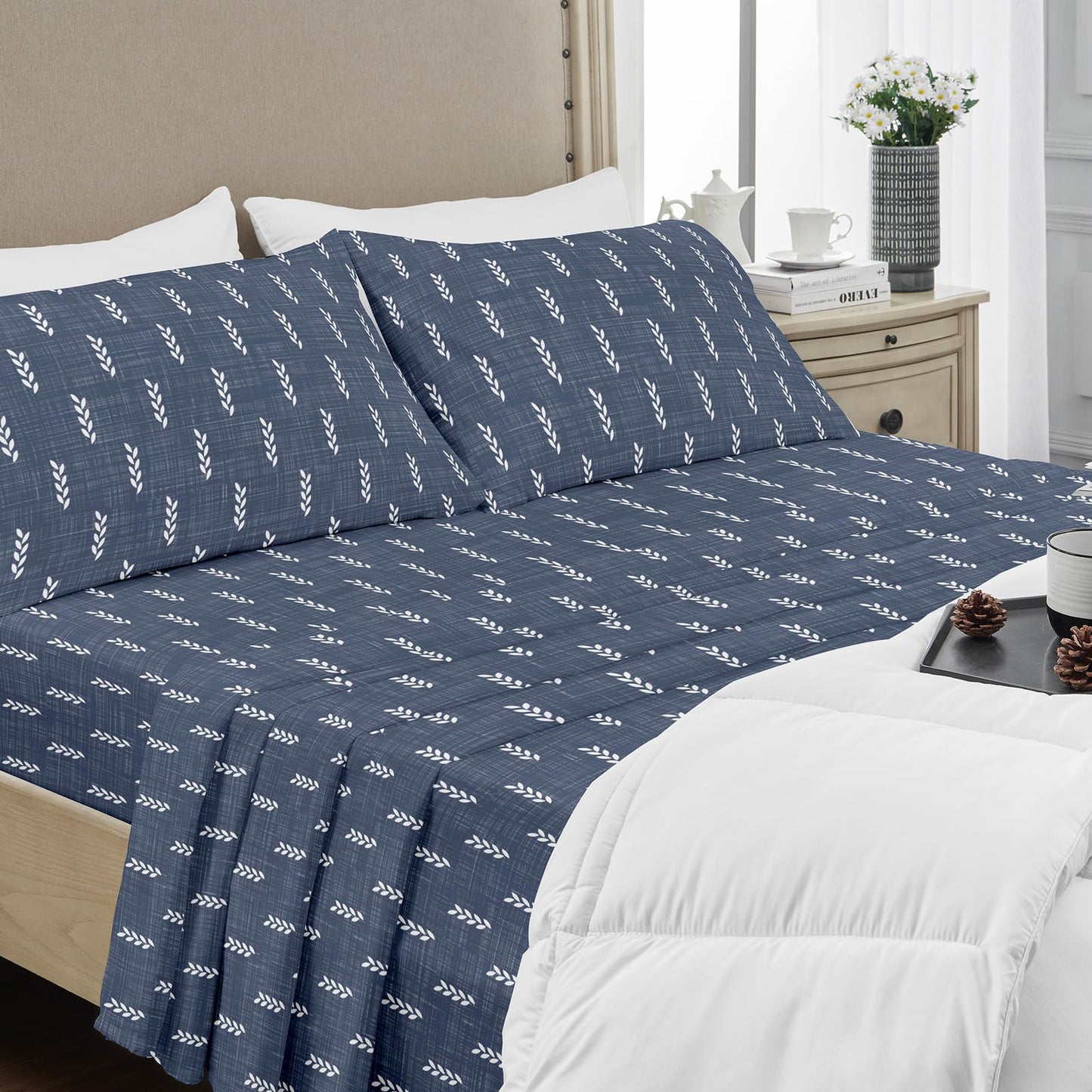 YIYEA Queen Sheet Set, Premium Double Brushed Microfiber Bed Sheet Set for All Season, Soft Breathable, 16" Deep Pocket, Shrinkage and Fade Resistant, 4PC, Queen