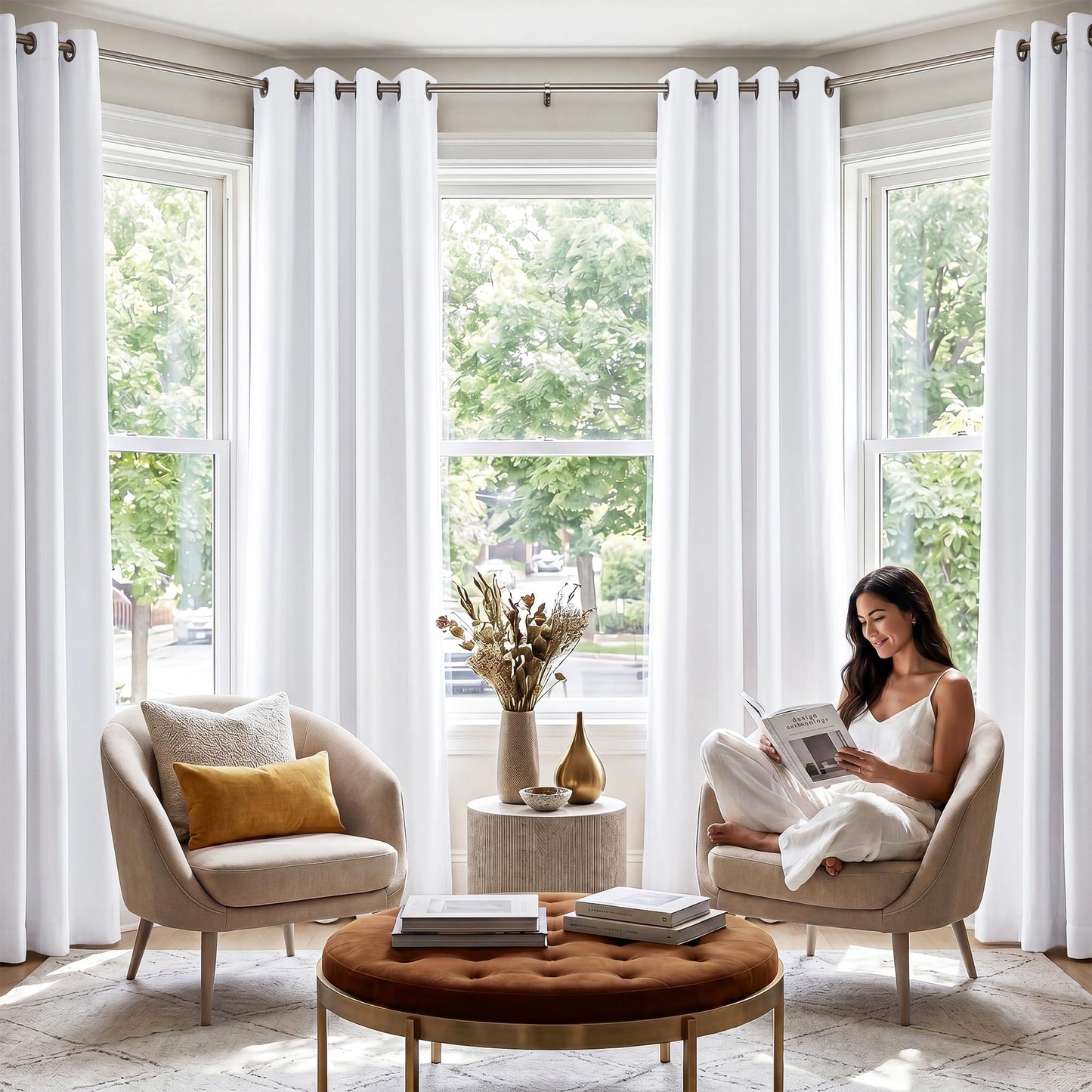 NICETOWN 100% Blackout Window Curtain Panels, Cold and Full Light Blocking Drapes with Black Liner for Nursery, 84 inches Drop Thermal Insulated Draperies (White, 2 Pieces, 52 Wide Each Panel)