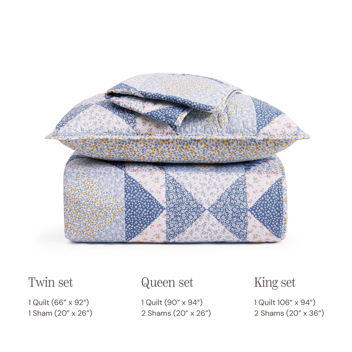 BLOOMHAVEN Quilt Set Queen Size, Patchwork Blue Marigold Floral Quilt Sets, Reversible Bedspread Lightweight and Breathable for All Seasons, Soft Quilted Bedspread with 2 Pillow Shams