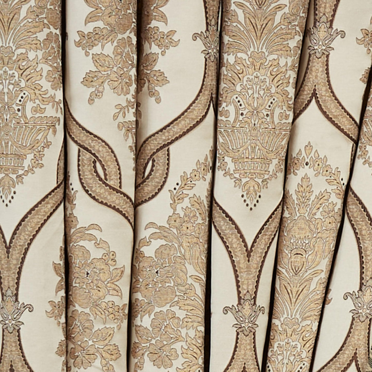 Luxurious Barrington Traditional Window Treatment | Sophisticated Jacquard Woven Damask Medallion Quatrefoil | Light Gold, Champagne, Chocolate | Drapery Set | Wide 95L Curtain Pair, 3 Ascot Valances
