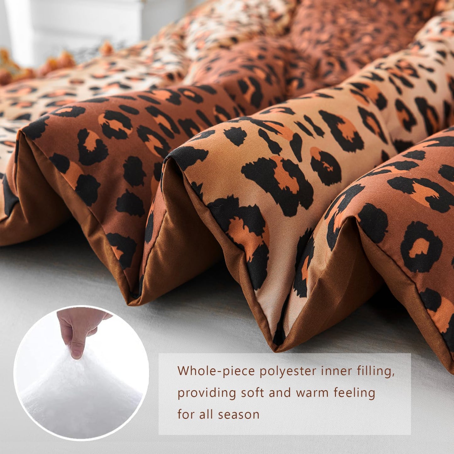PERFEMET Cheetah Print Comforter Set Queen, 3 Pieces Animal Leopard Print Bedding Set with 2 Pillowcases, Soft Fluffy Farmhouse Leopard Pattern Bed Set for All Season (Brown, Queen)